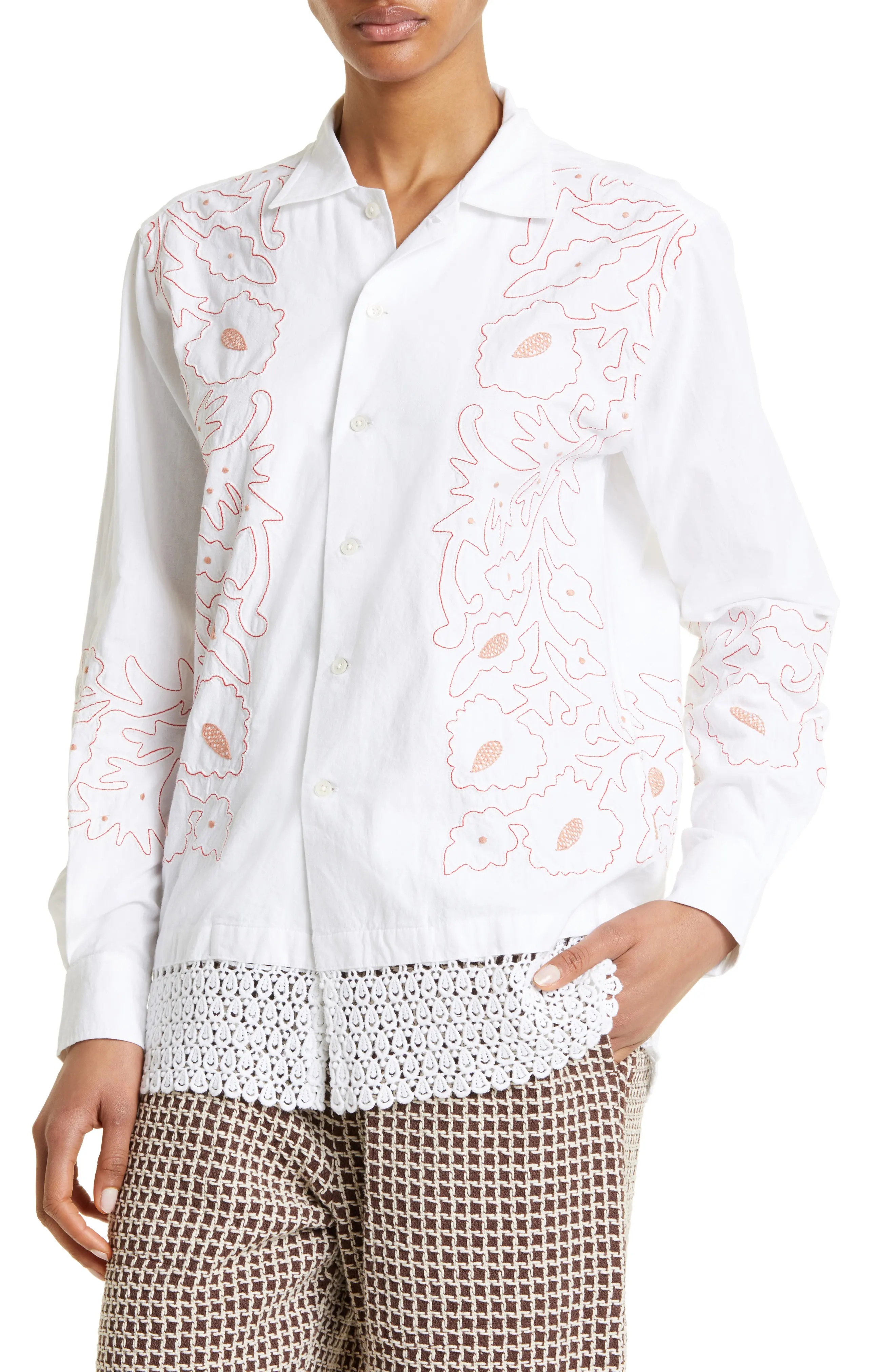 Braiding Couching Cotton Button-Up Shirt - 5