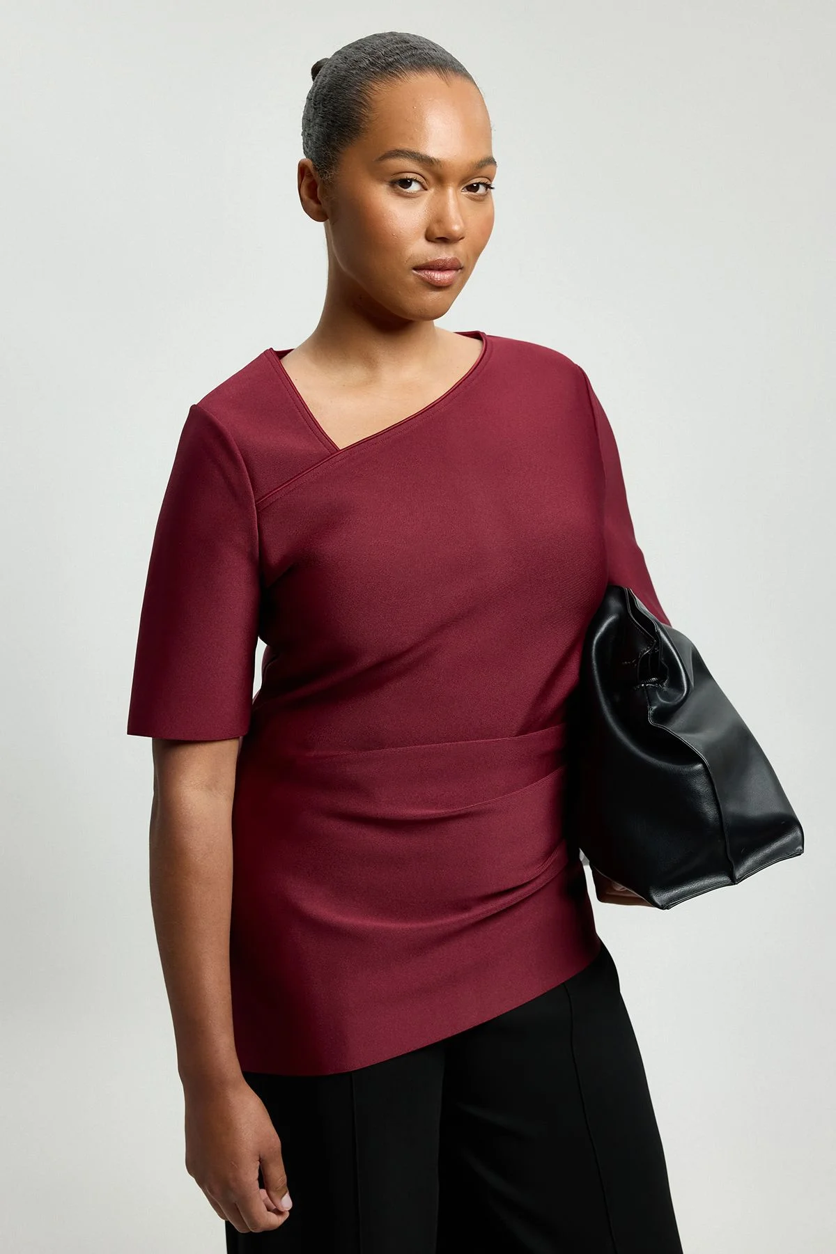 Plus Size Bandage Asymmetric Long Sleeve Top - 1