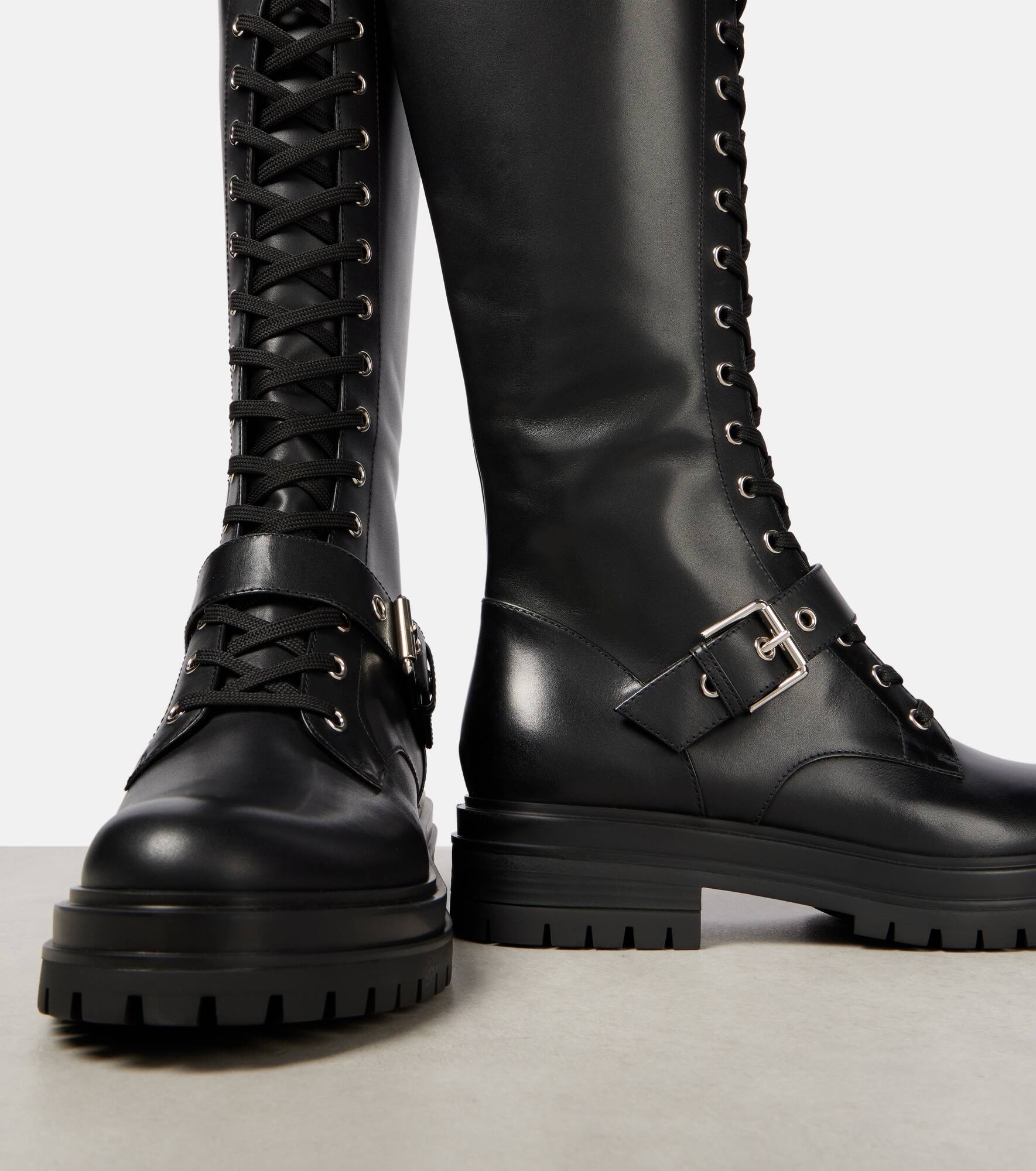 Lace-up leather knee-high boots - 5