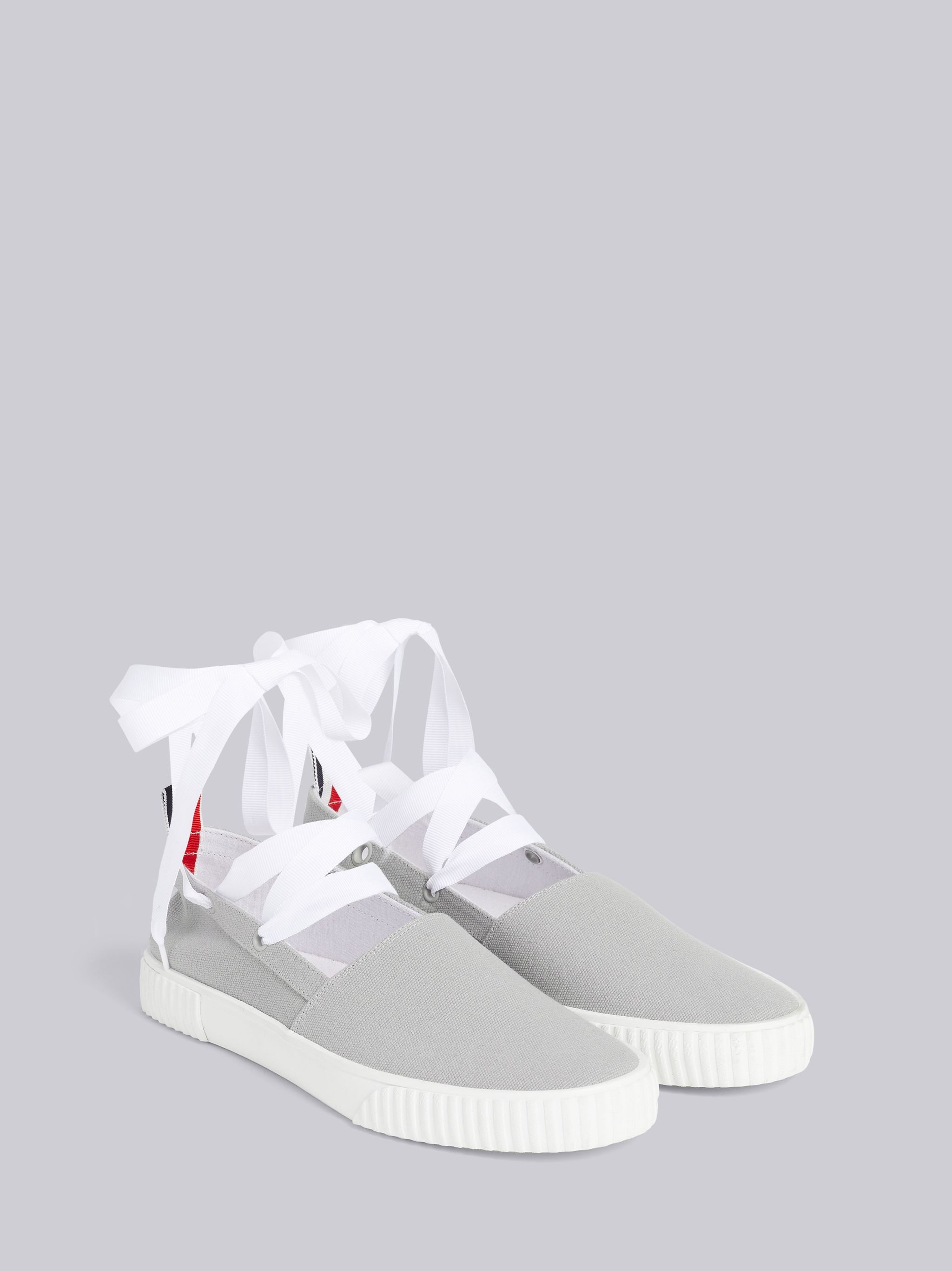 Medium Grey Cotton Casvas Removable Ankle Tie Espadrille - 3