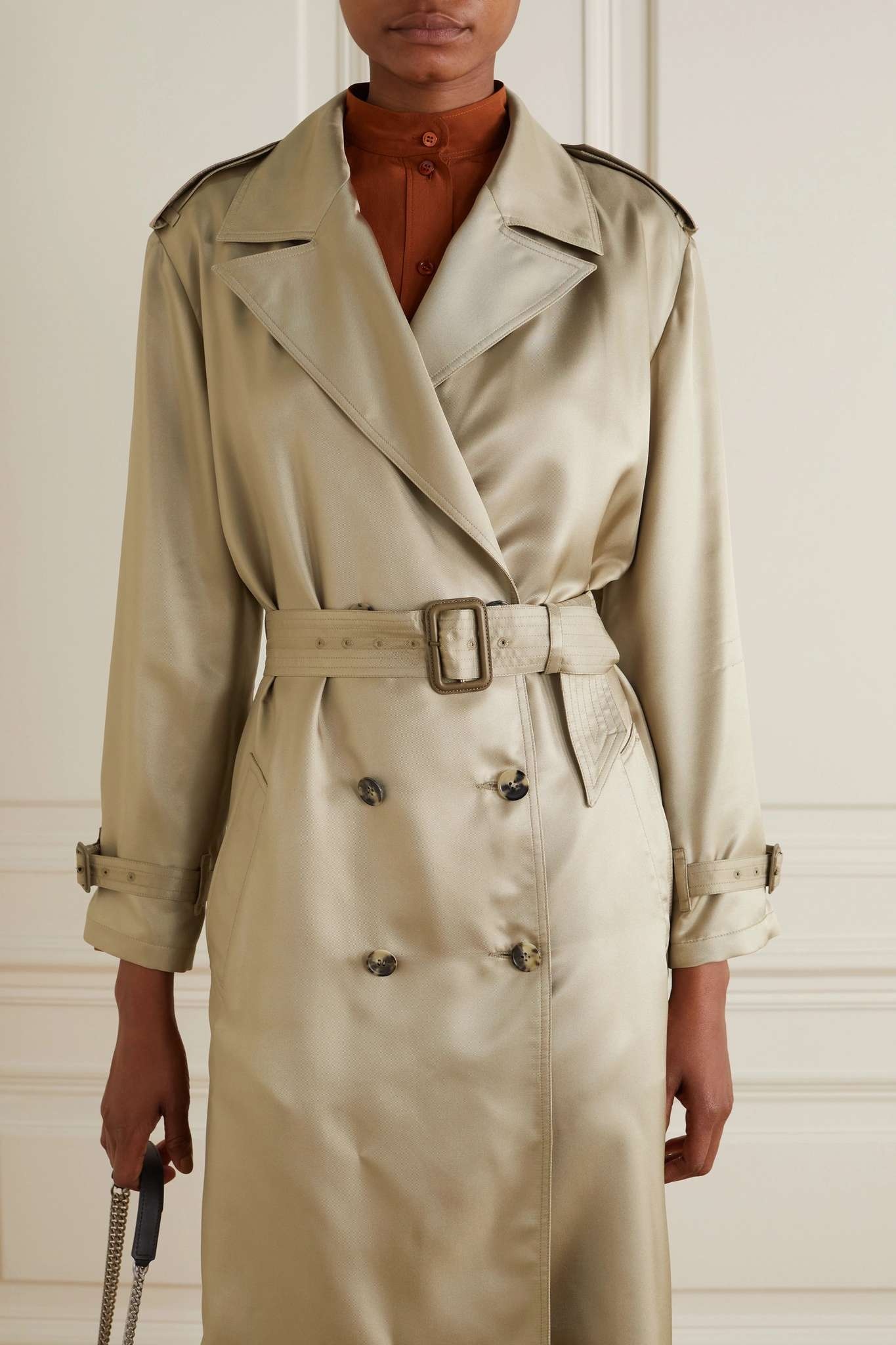 Belted silk-twill trench coat - 5