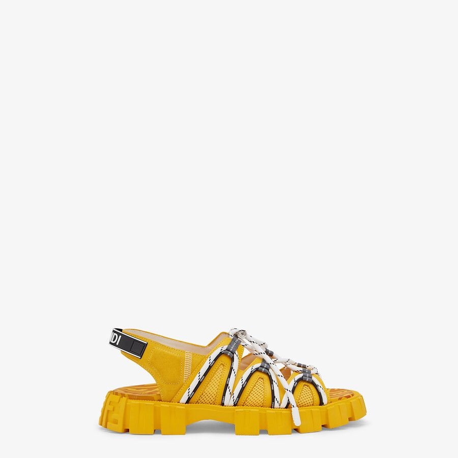 Yellow leather and tech mesh sandals - 1