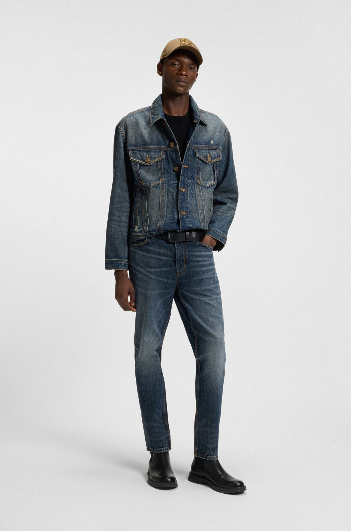TAPERED-FIT JEANS IN BLUE STONEWASHED DENIM - 3
