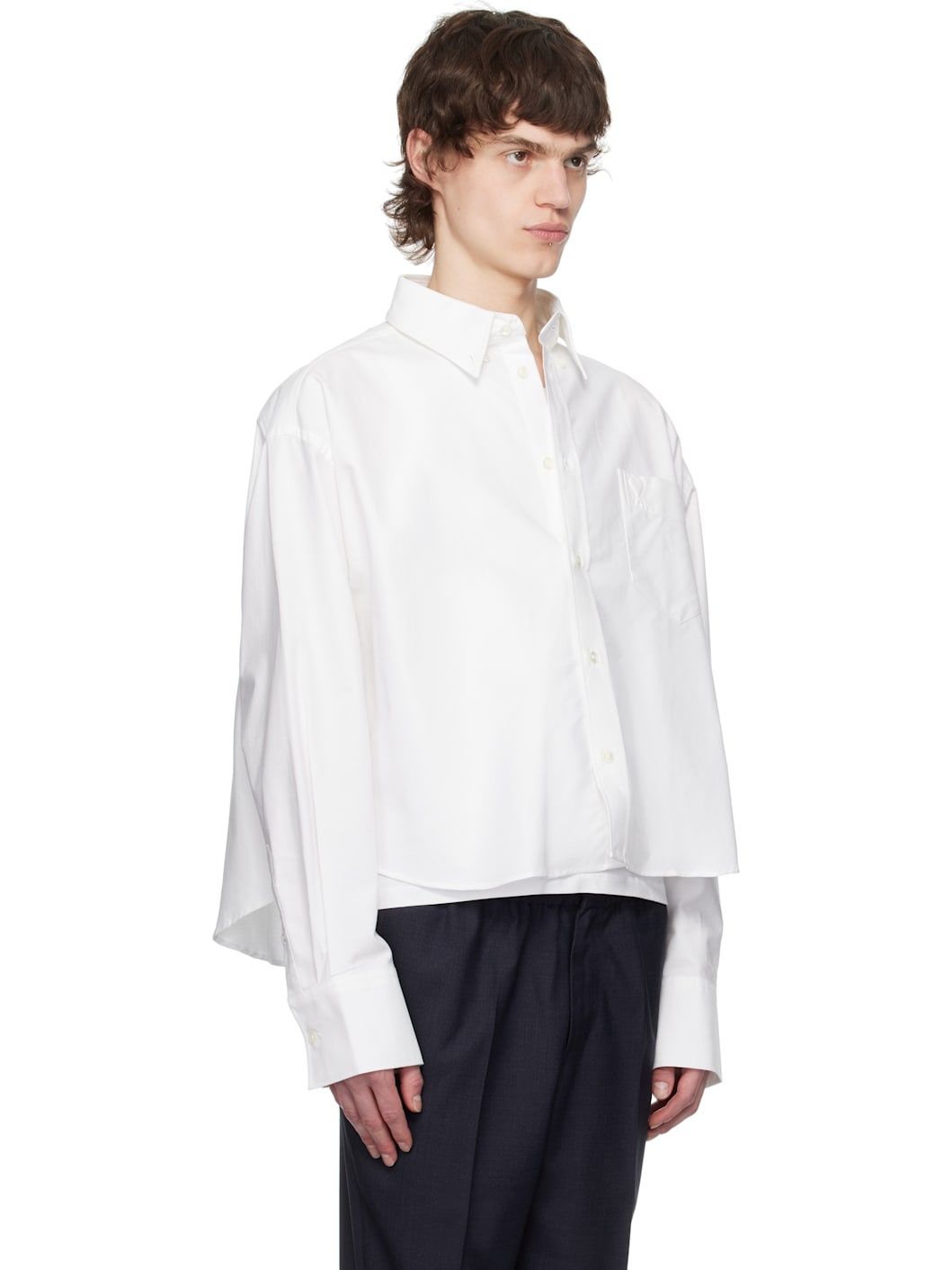 White Cotton Cropped Oversized Shirt - 2