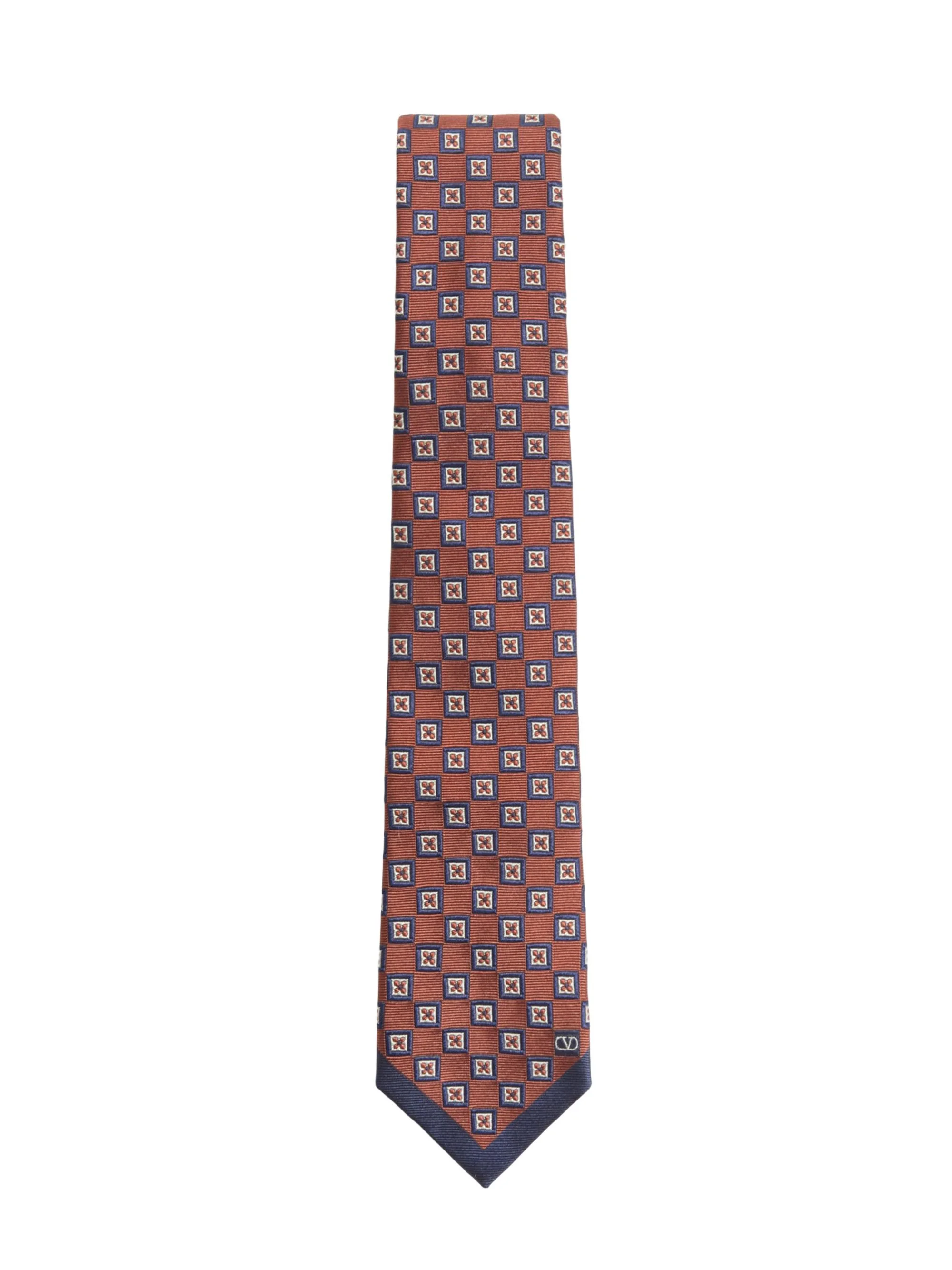 Men's Silk Jacquard Tie with Geometric Pattern - Orange Blue Ivory - 1