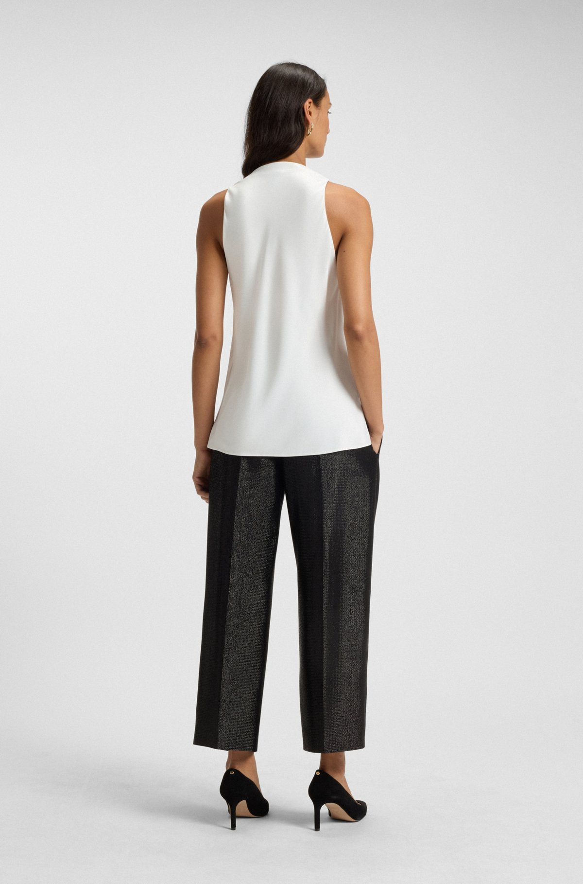 SLEEVELESS TOP IN SATIN WITH DRAPED NECKLINE - 5