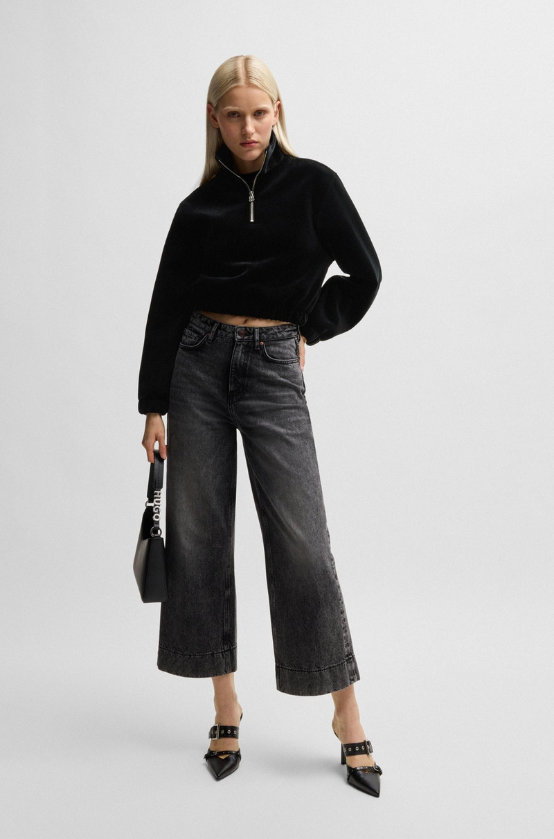 HUGO RELAXED-FIT ZIP-NECK SWEATSHIRT IN STRETCH VELVET outlook