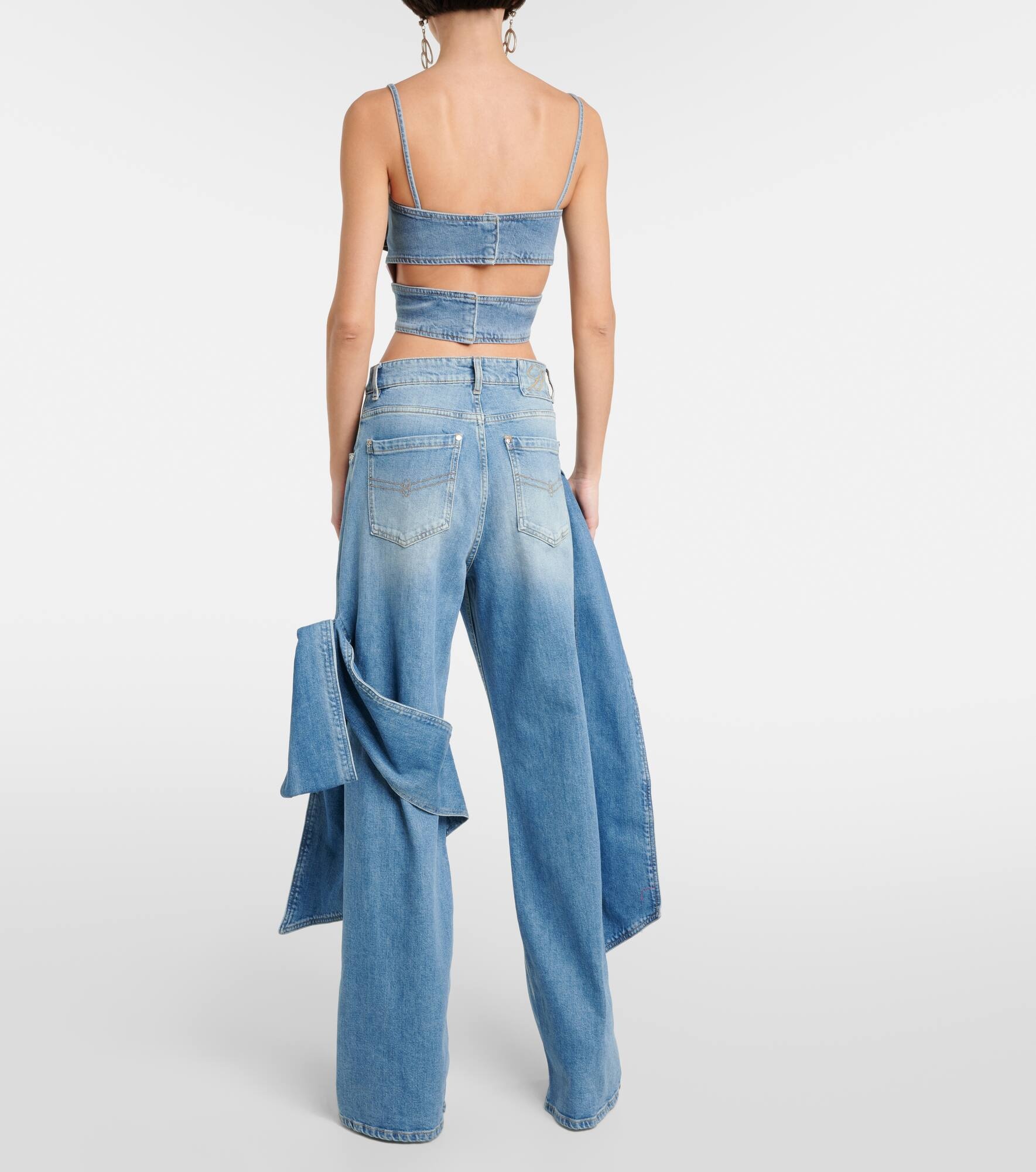 Bow-detail denim crop top - 3