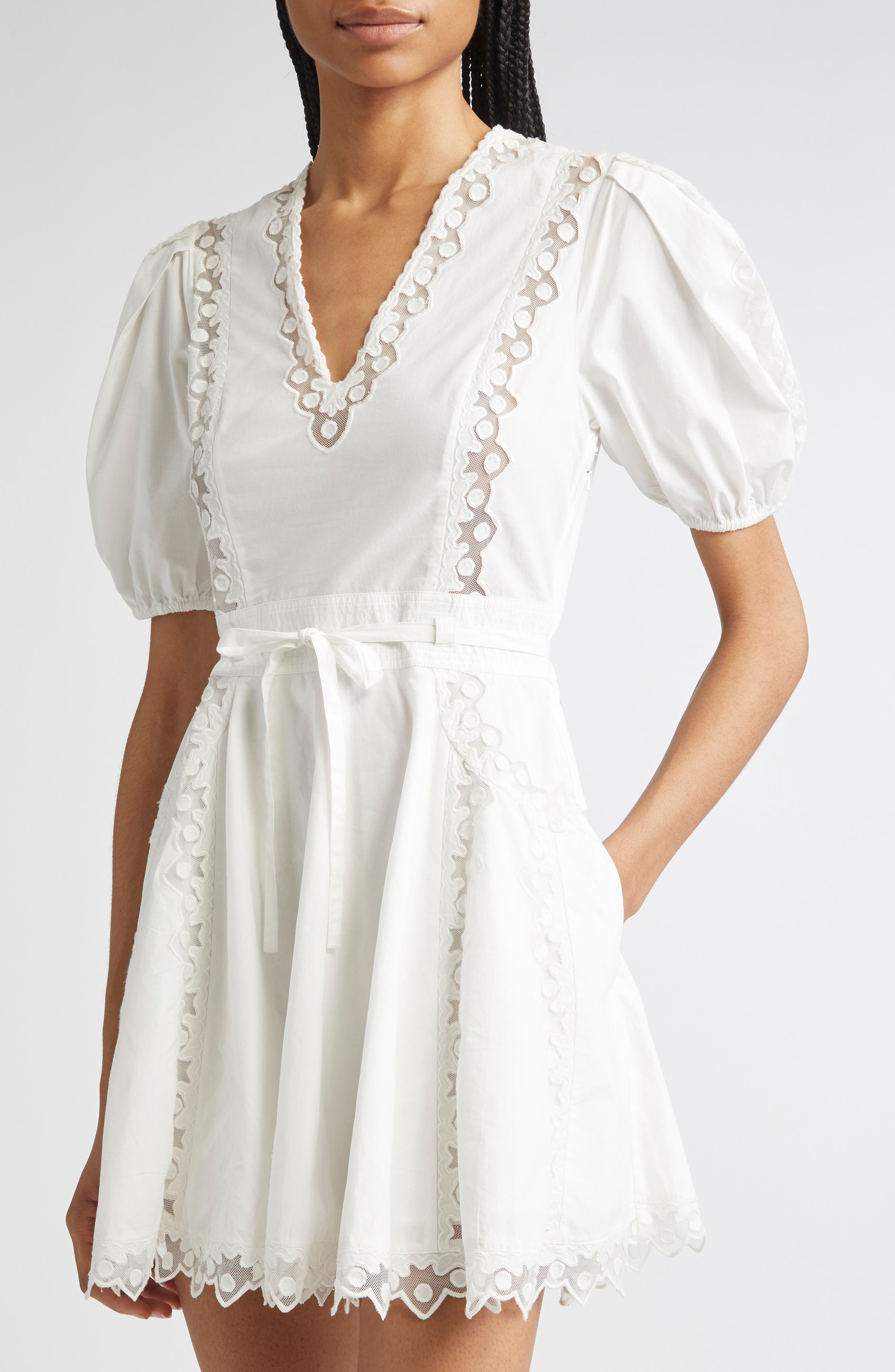 Ulla Johnson Camilla Mesh Detail Cotton Minidress in Pristine at Nordstrom - 4