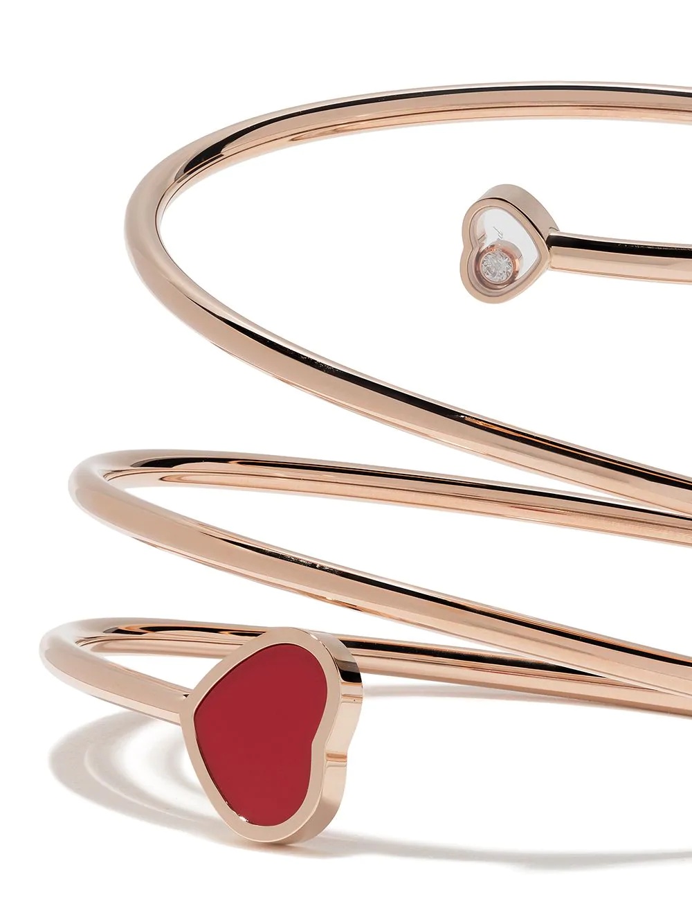 18kt rose gold Happy Hearts diamond and red stone bangle - 3