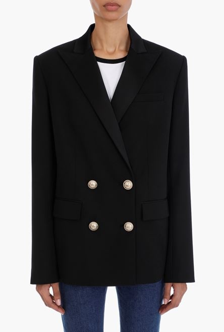 Black wool blazer with gold-tone double-breasted buttoned closure - 8