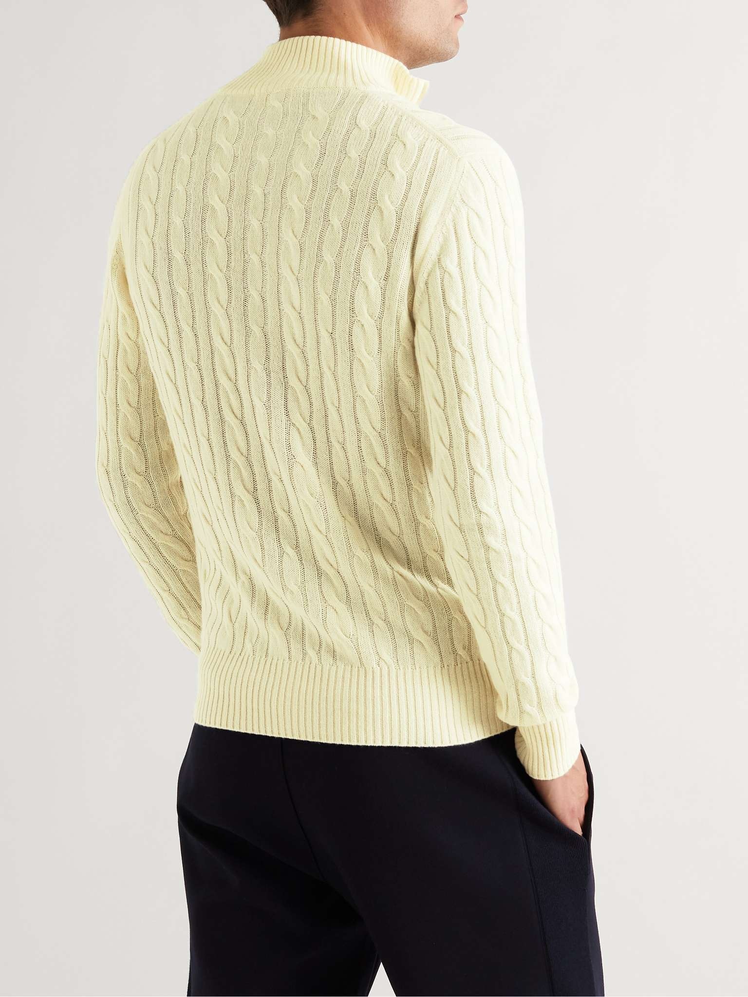 Suede-Trimmed Cable-Knit Baby Cashmere Half-Zip Sweater - 4