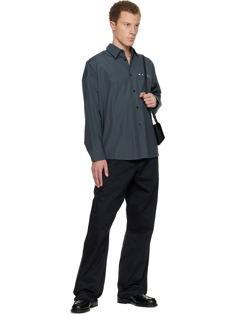 Marni Gray Peeping Marni Logo Organic Poplin Shirt outlook