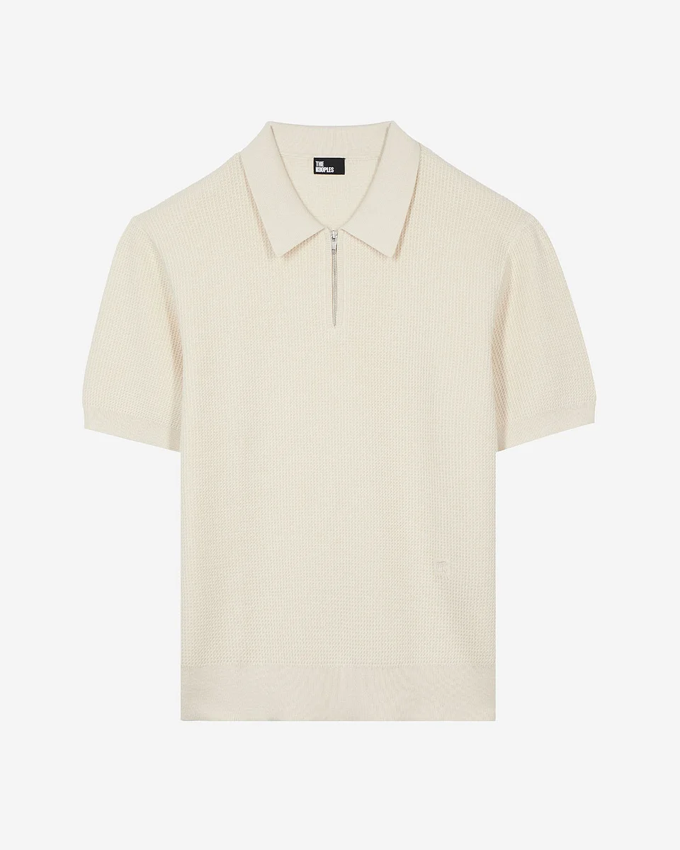 BEIGE POLO-NECK ZIP SWEATER - 1