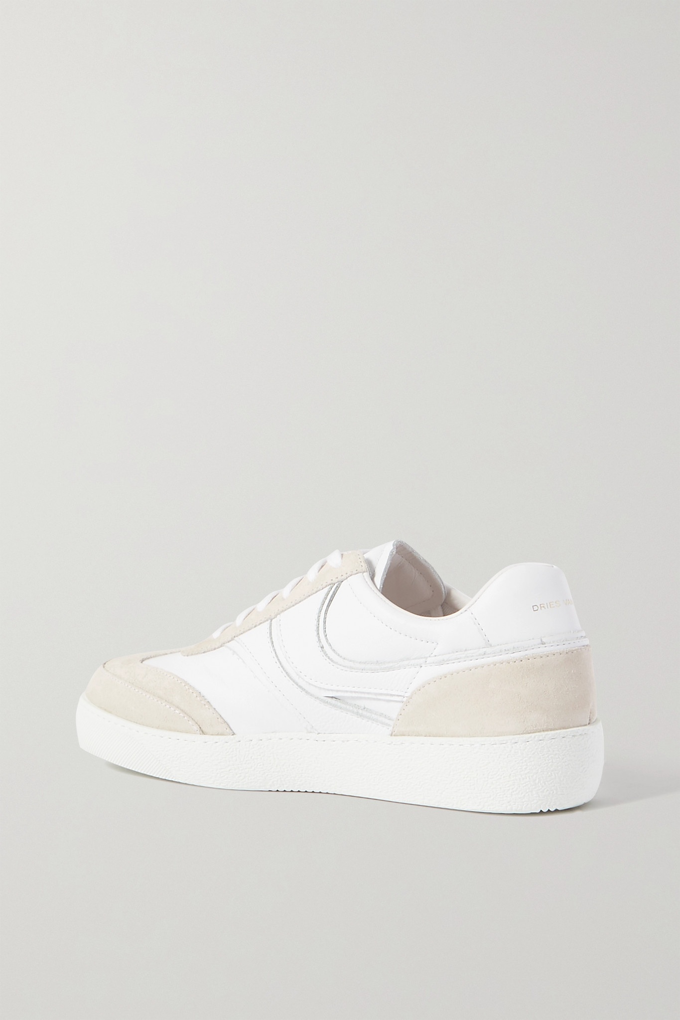 Suede-trimmed leather sneakers - 3