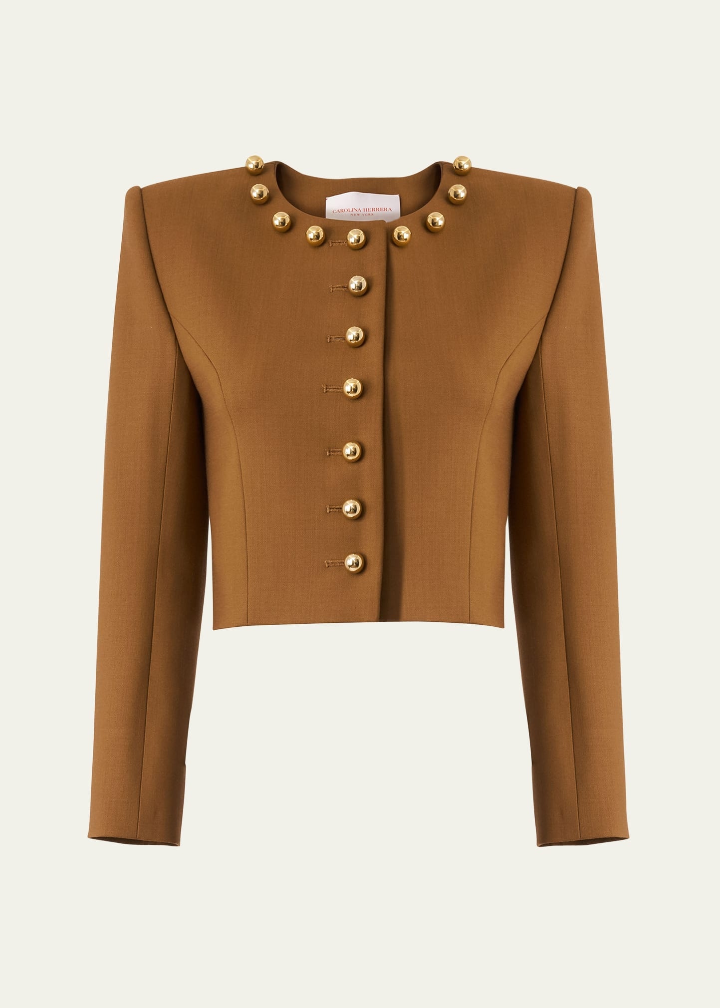 Ball-Button Collarless Crop Jacket - 1