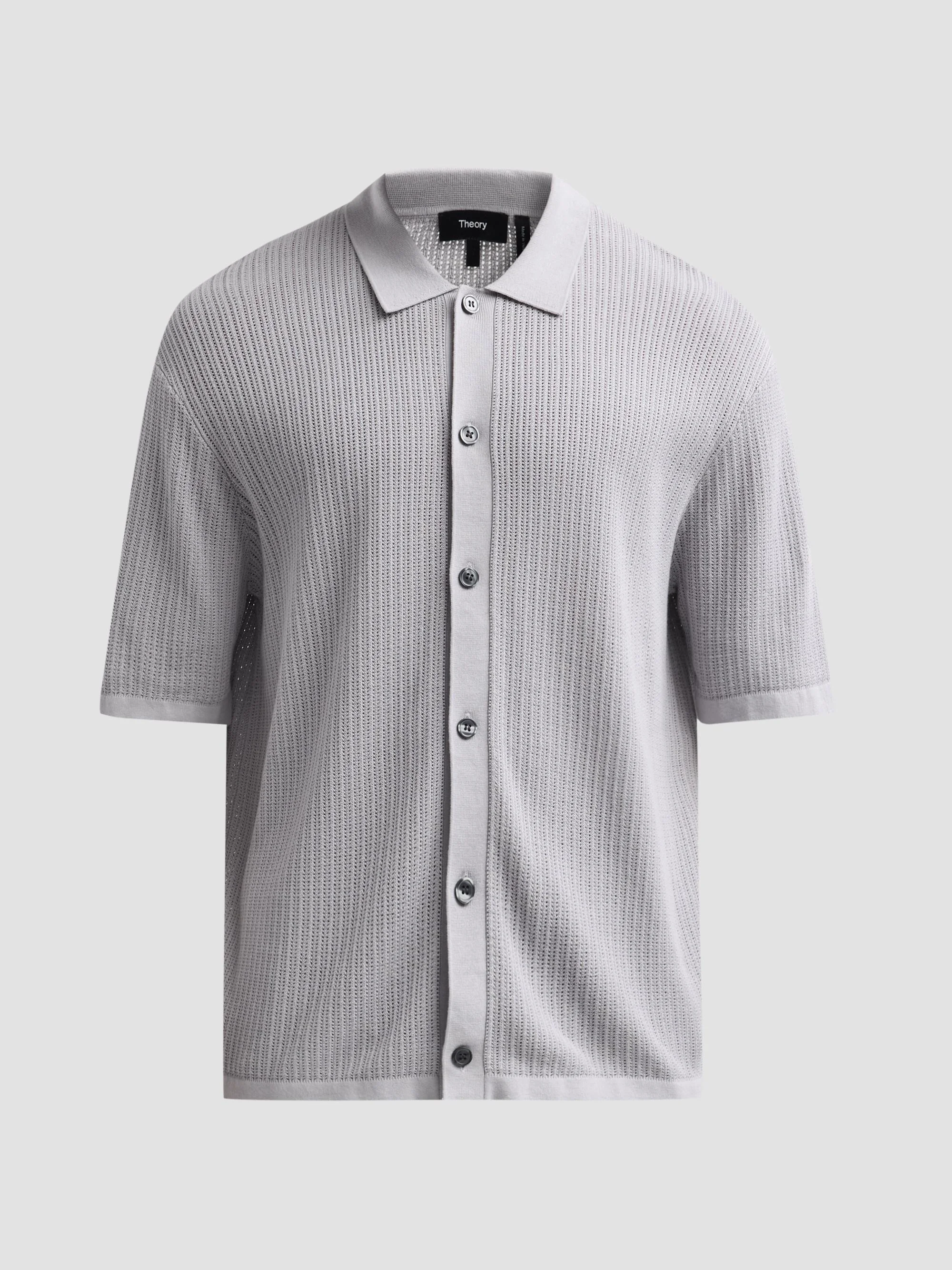 Men's Textured Cotton Knit Short-Sleeve Shirt - New Dark Vapor - 1