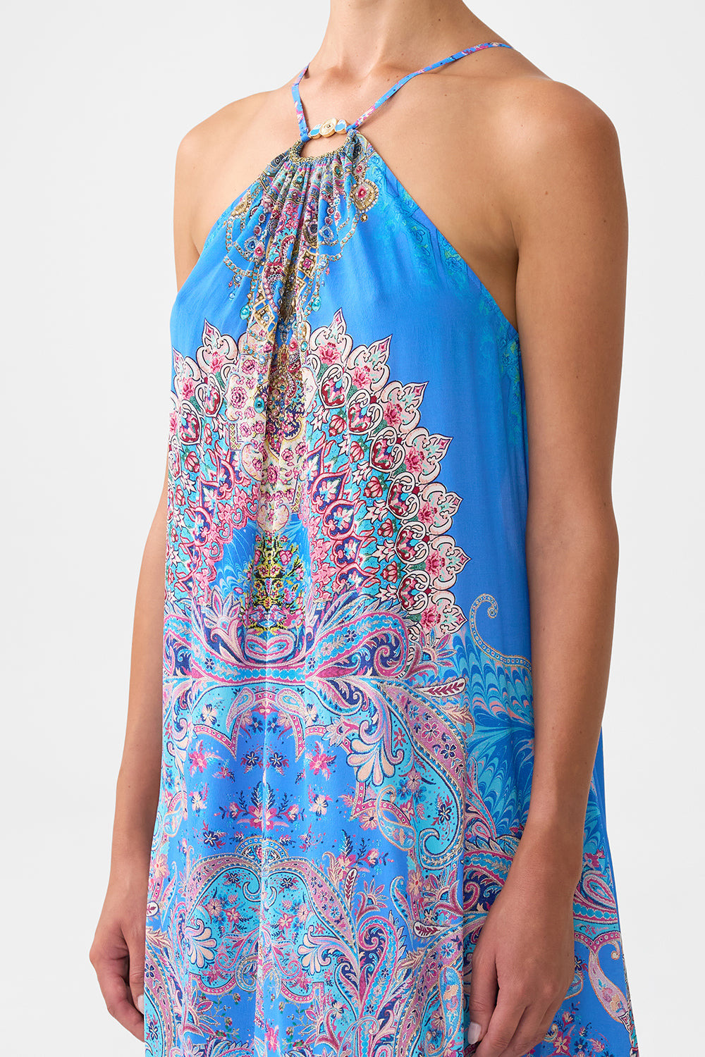 GATHER NECK HARDWARE MAXI DRESS - 5