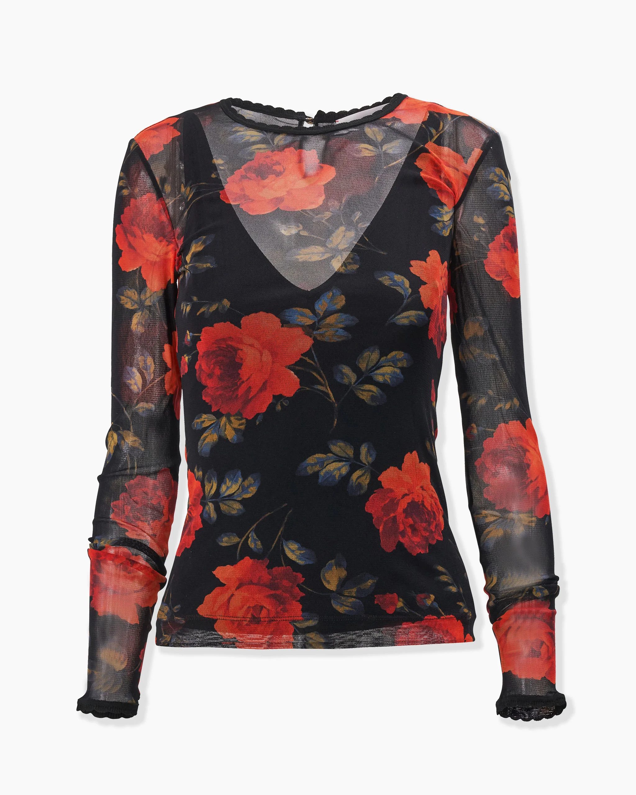 Rose-Print Mesh Top - 1