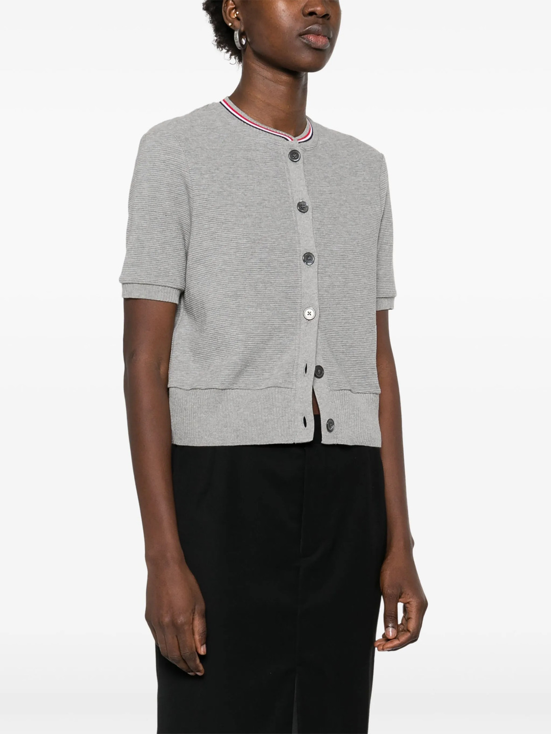 Cotton Waffle Short Sleeve Cardigan Women - 3
