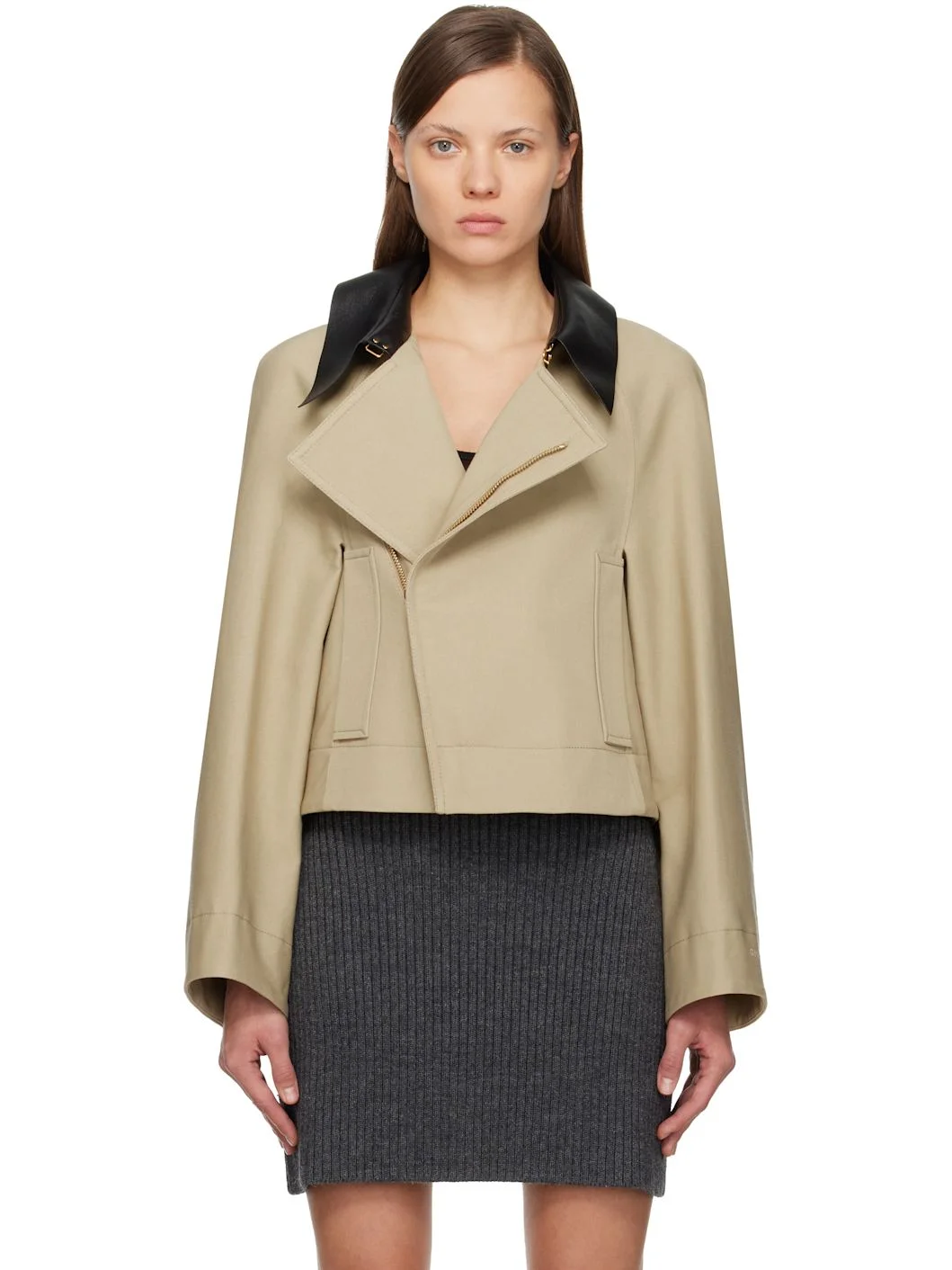 Beige Cropped Peacoat - 1