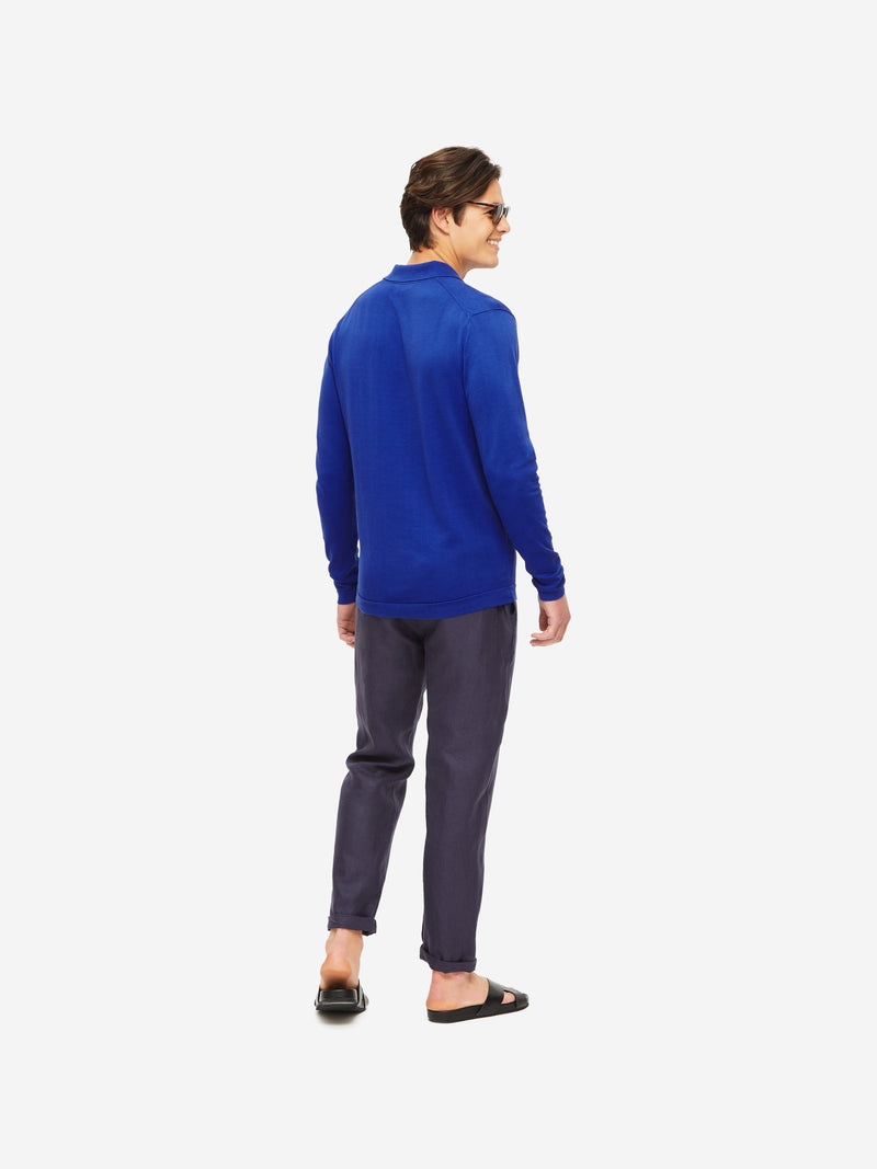 Men's Long Sleeve Polo Shirt Jacob Sea Island Cotton Blue - 4
