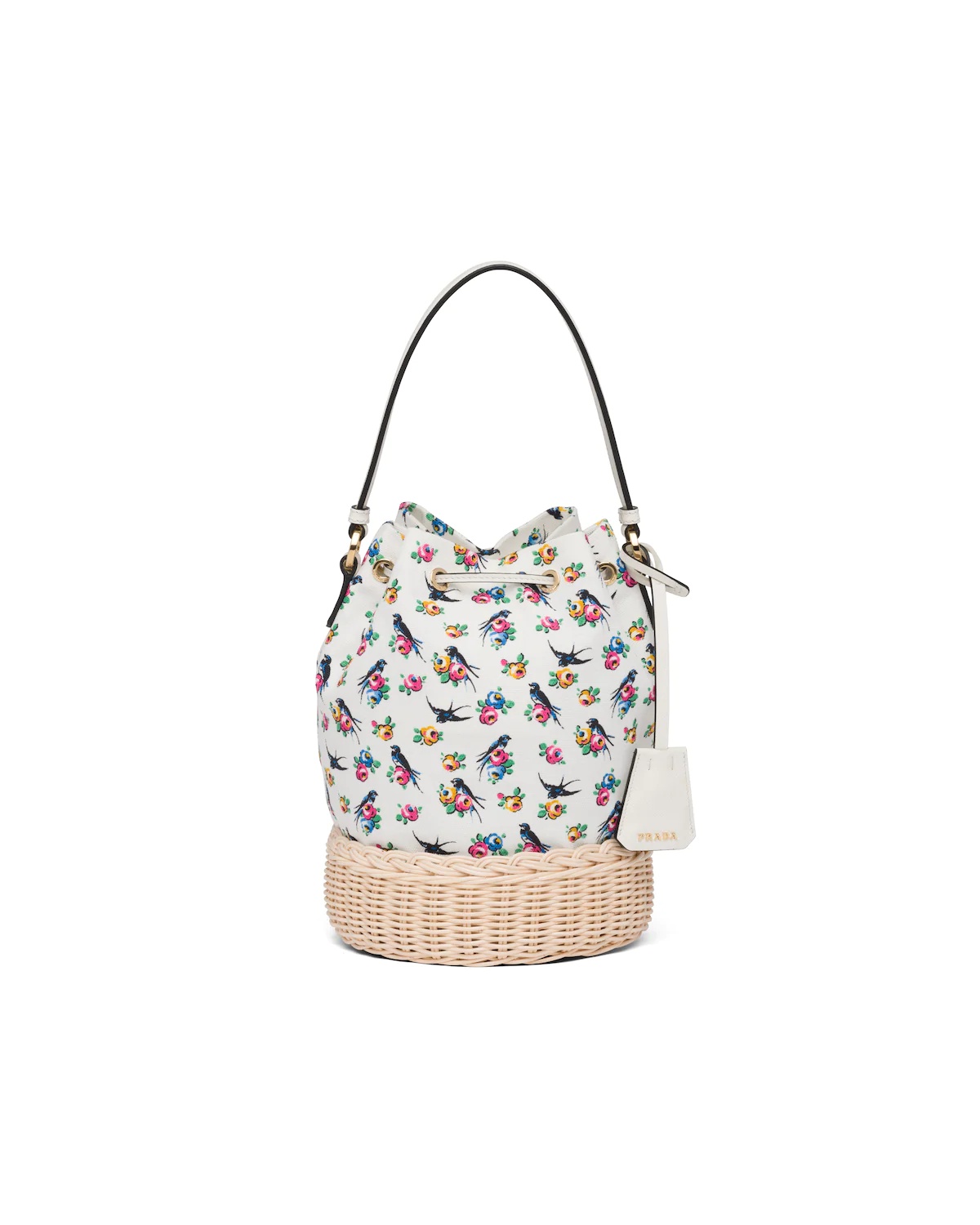 Small Prada Plage wicker and canvas bucket bag - 4