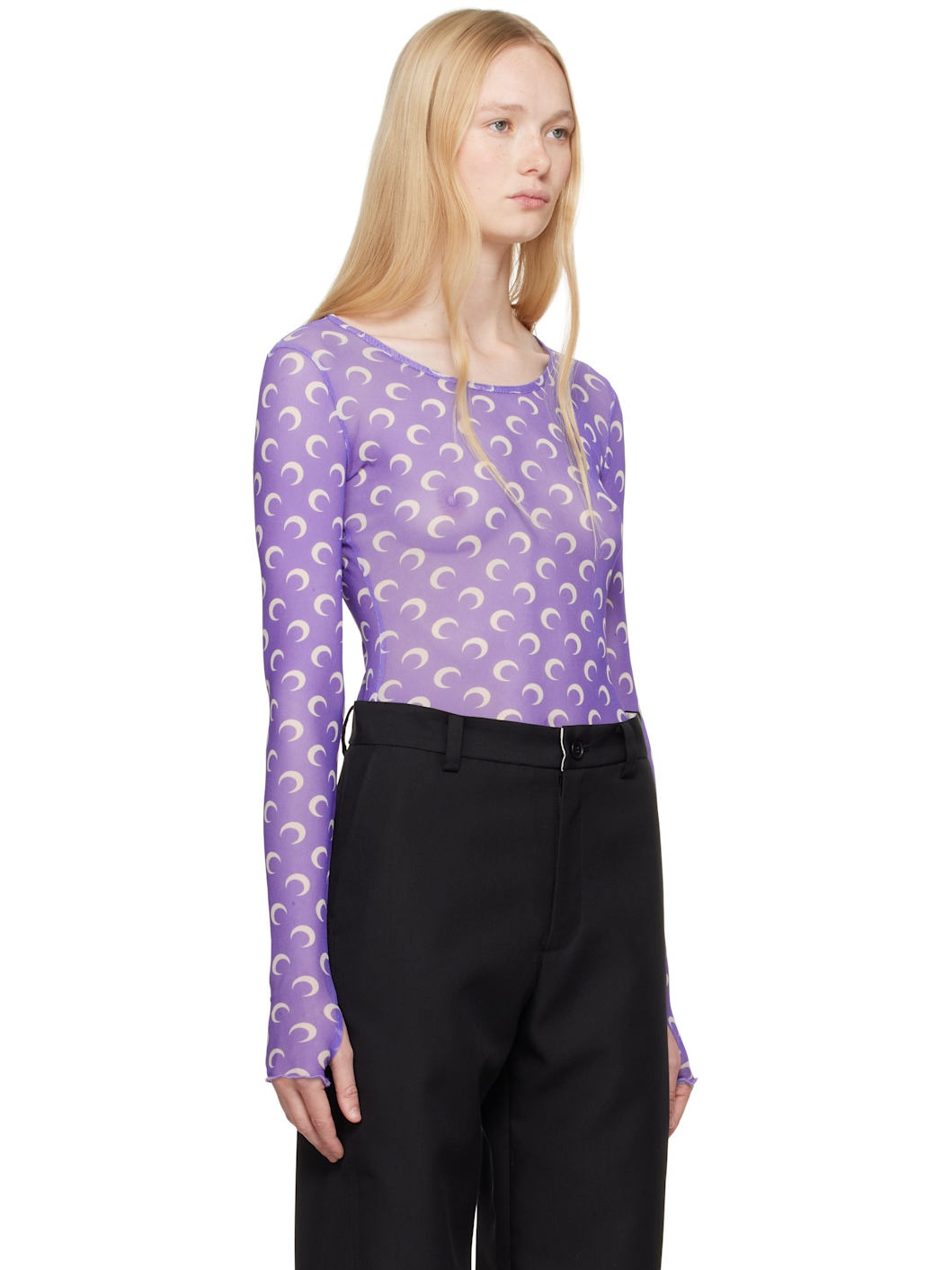 Purple Recycled Moon Mesh Second Skin Cropped T-shirt - 2
