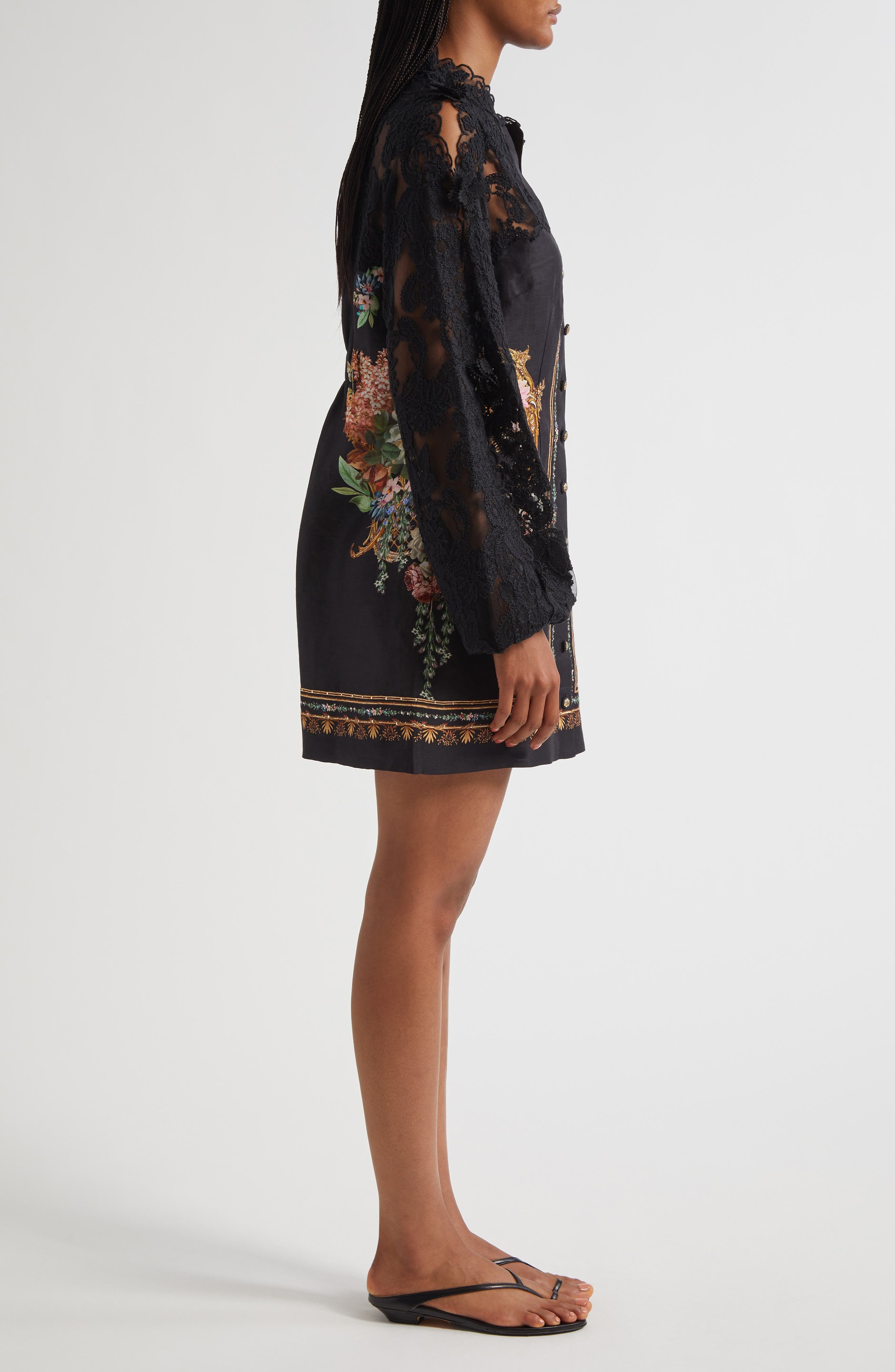 Camilla Noble Endeavors Lace Long Sleeve Linen & Silk Mini Shirtdress at Nordstrom - 3