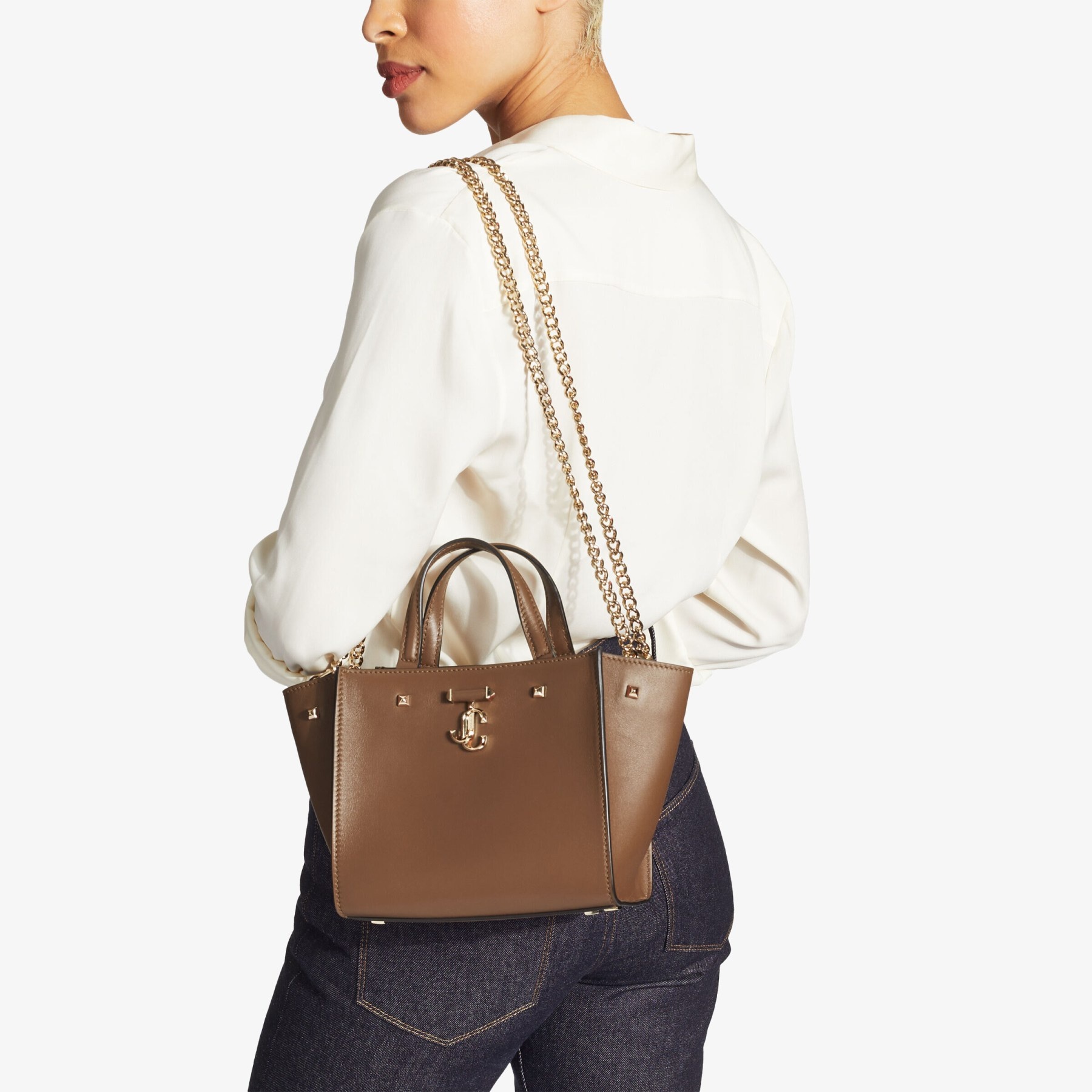 Varenne Tote Bag S
Dark Tan Fine Shiny Calf Leather Tote Bag with Light Gold JC Emblem - 2