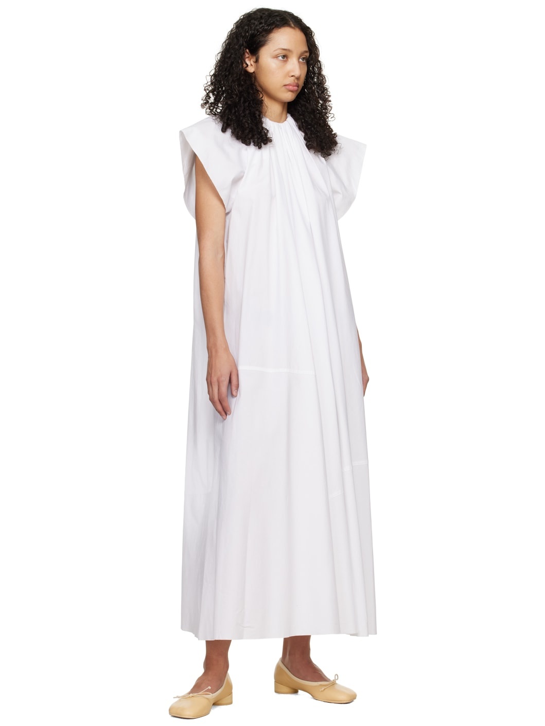 White Gathered Maxi Dress - 4