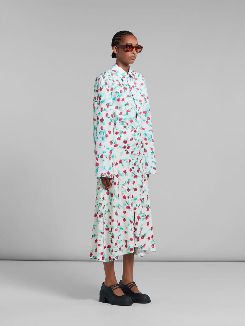 WHITE POPLIN GATHERED SHIRT WITH REVERIE PRINT - 5