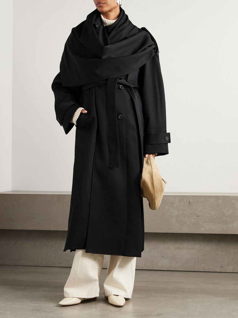 RÓHE Scarf-effect wool trench coat Black outlook
