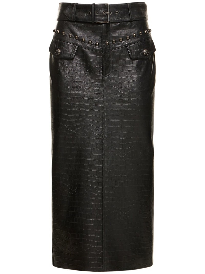 Croco print leather midi skirt w/ studs - 1