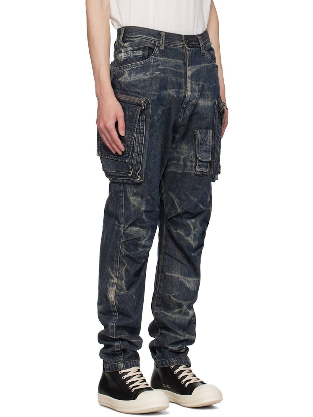 Blue Bleached Denim Cargo Pants - 2