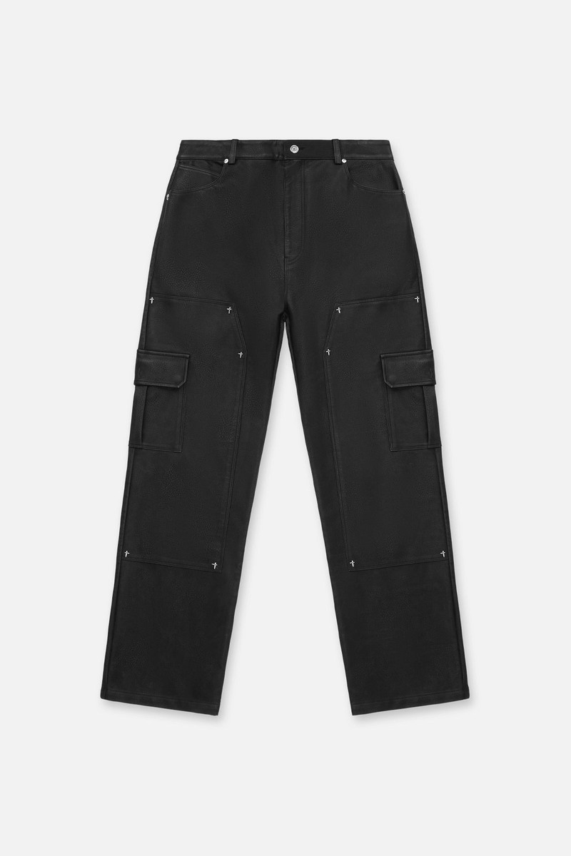 RYAN FAUX LEATHER WIDE LEG CARPENTER PANT | BLACK 1