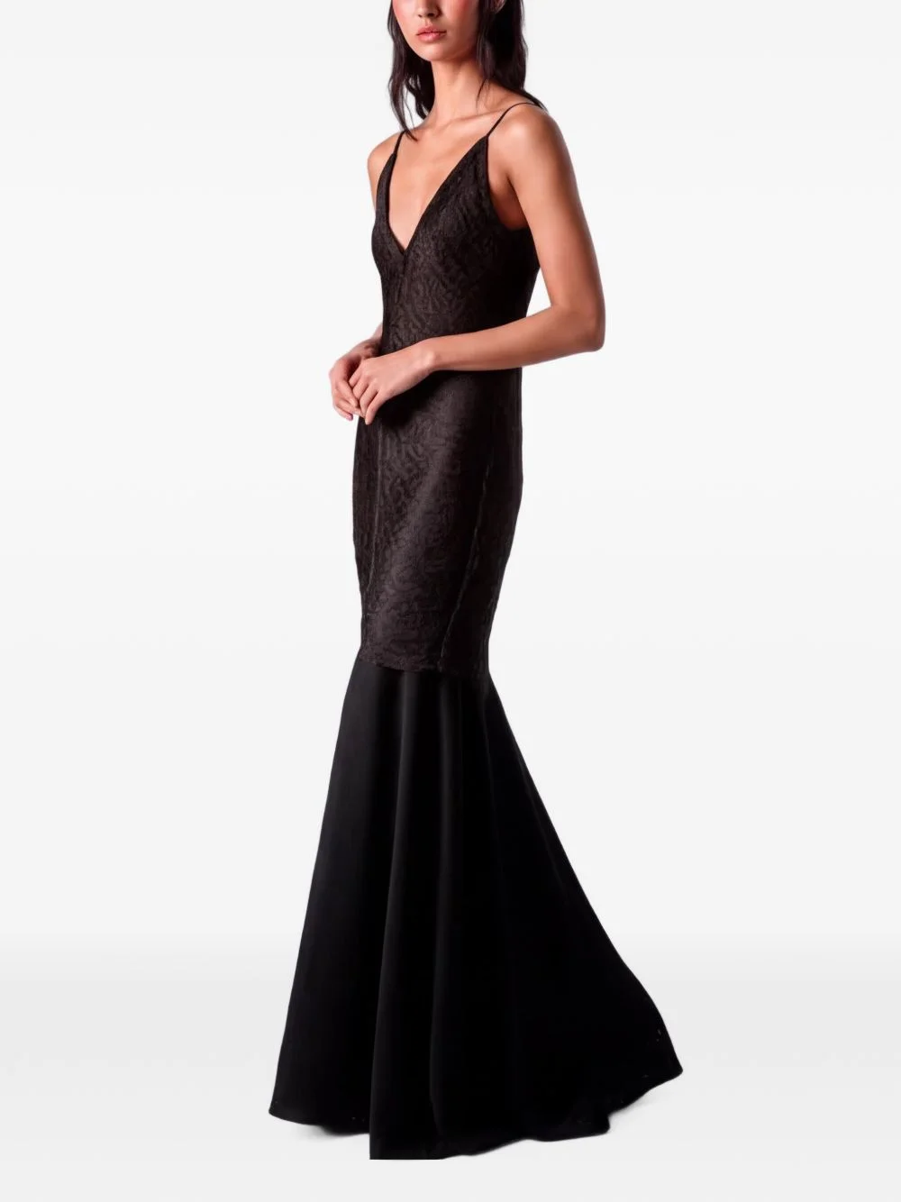 lace-overlay fishtail maxi dress - 1