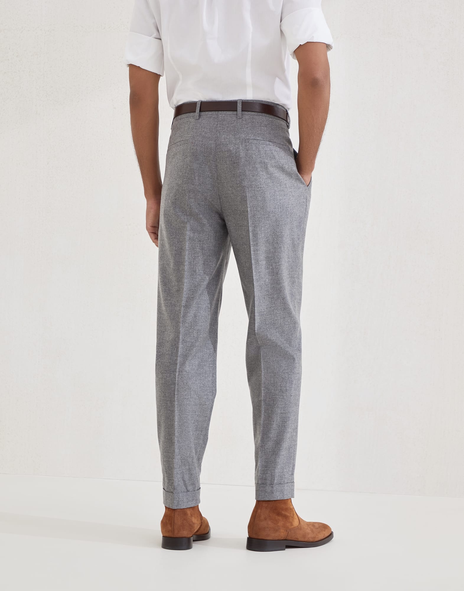 Cashmere and silk lightweight flannel leisure fit trousers with pleat - 2
