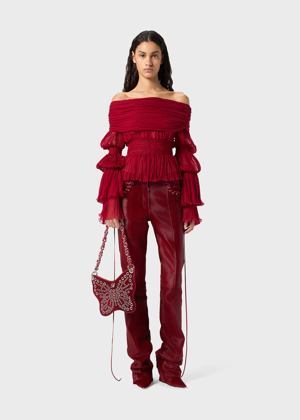 CRINKLED SILK CHIFFON BLOUSE - 2