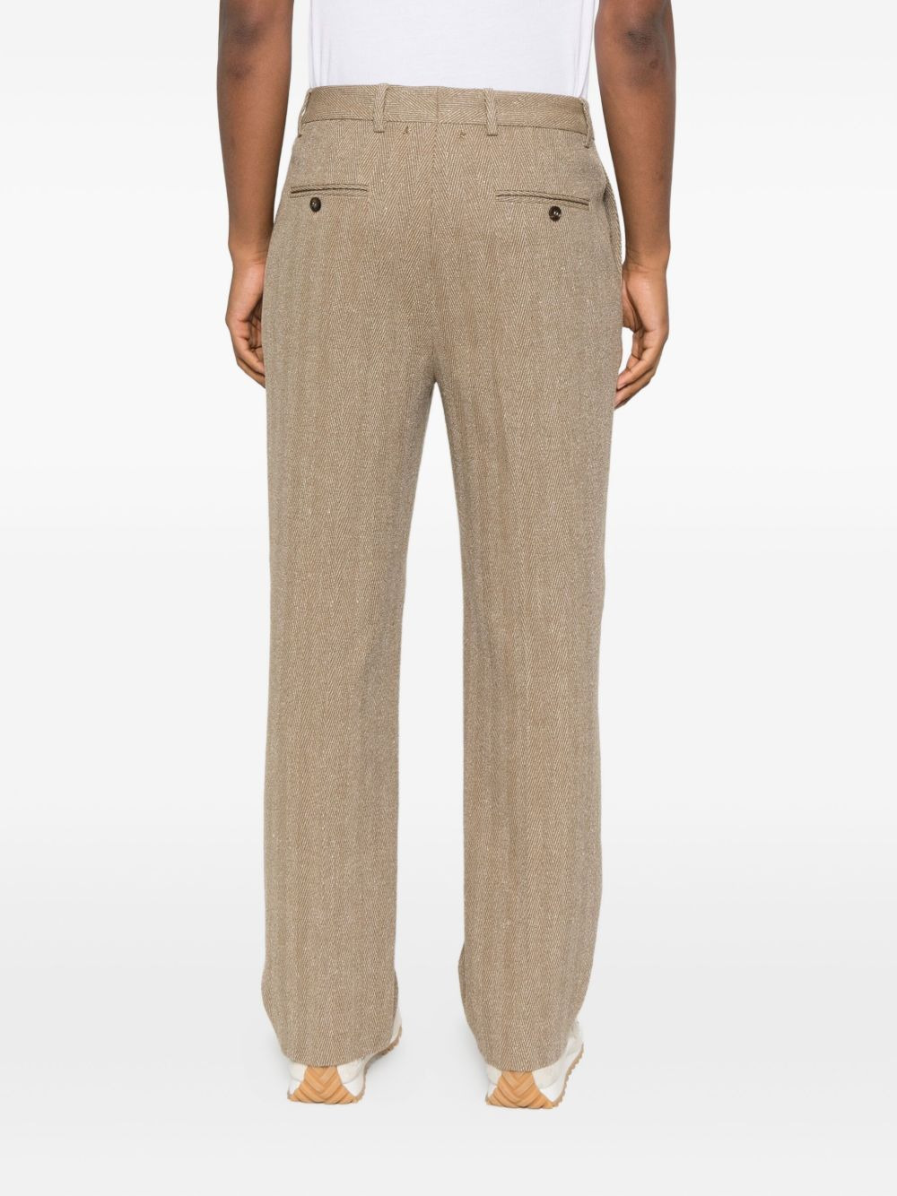 textured linen-blend trousers - 4