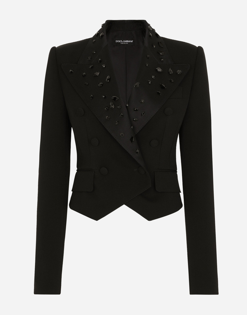 Cropped wool jacket with rhinestone details 1