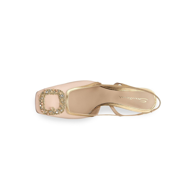 Women's pink and gold leather mid-heel slingback 4