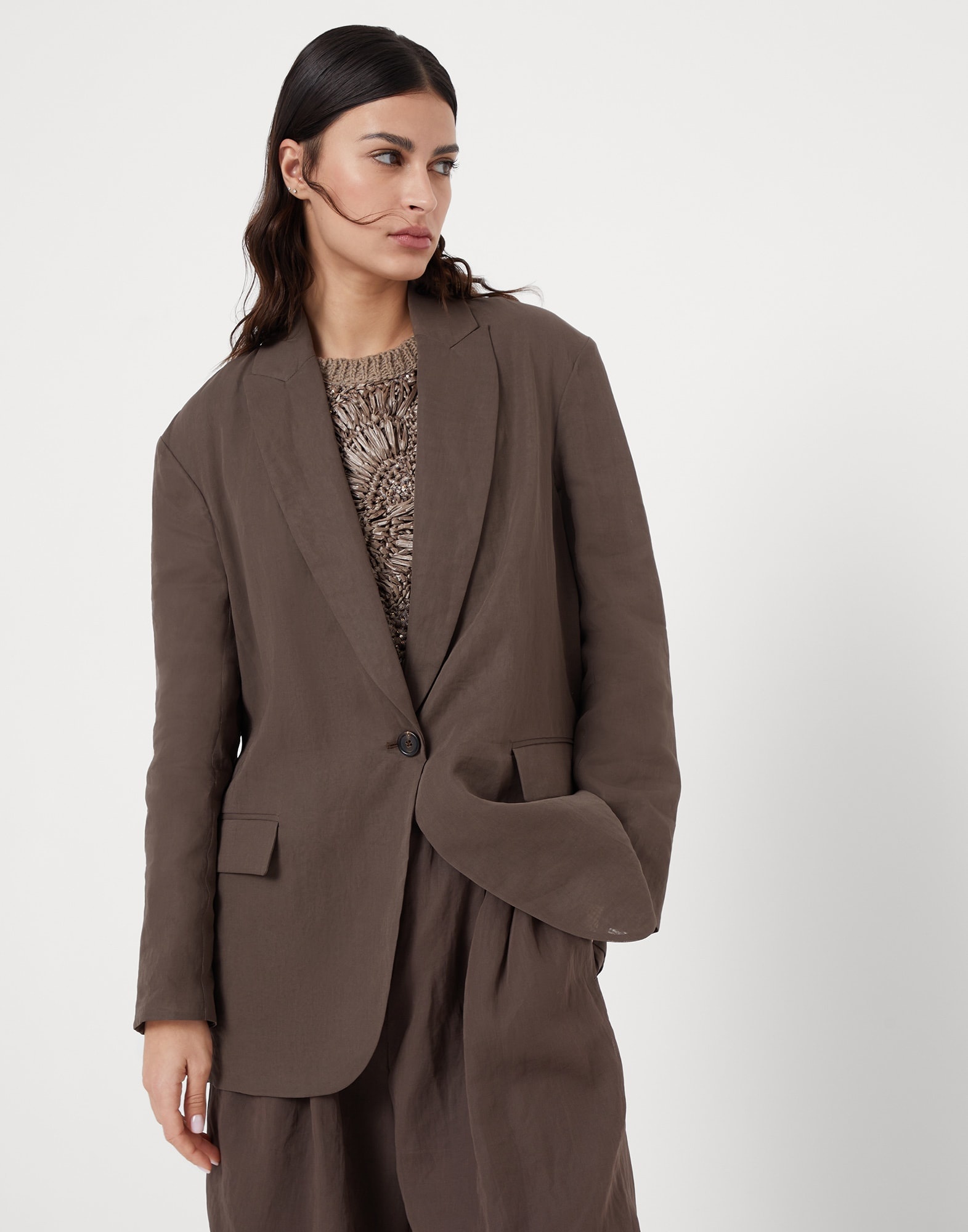 Cotton organza blazer with monili - 1