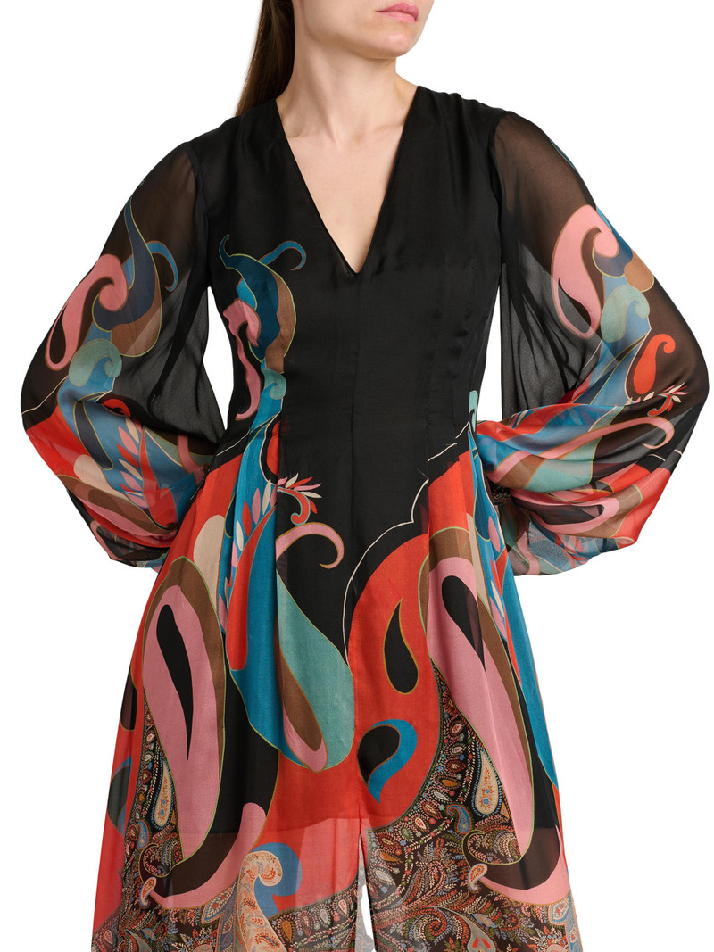 Women's Lotus Paisley Print A-Line Gown - Printed Black Base 6