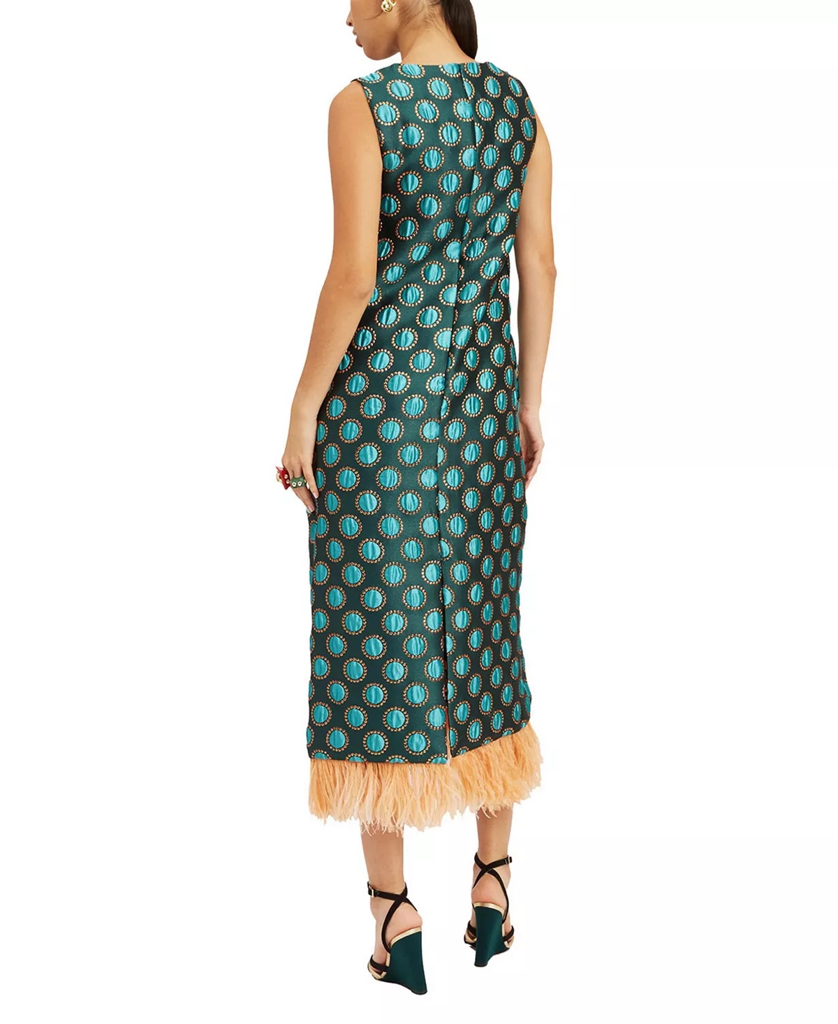 Column Dress (With Feathers) Jacquard Winter Sun Emerald - 2