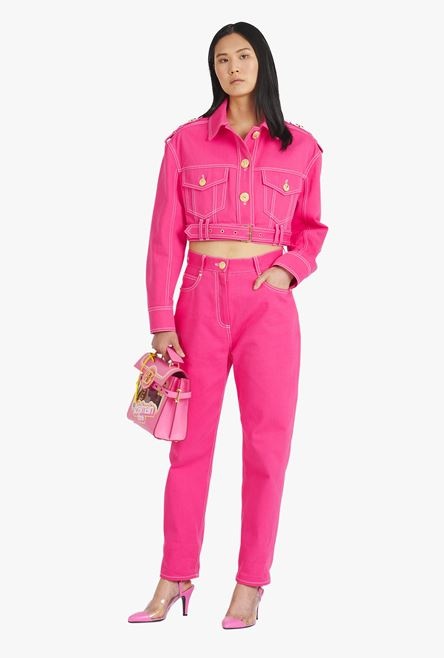 Balmain x Barbie - Pink denim cropped jacket - 2