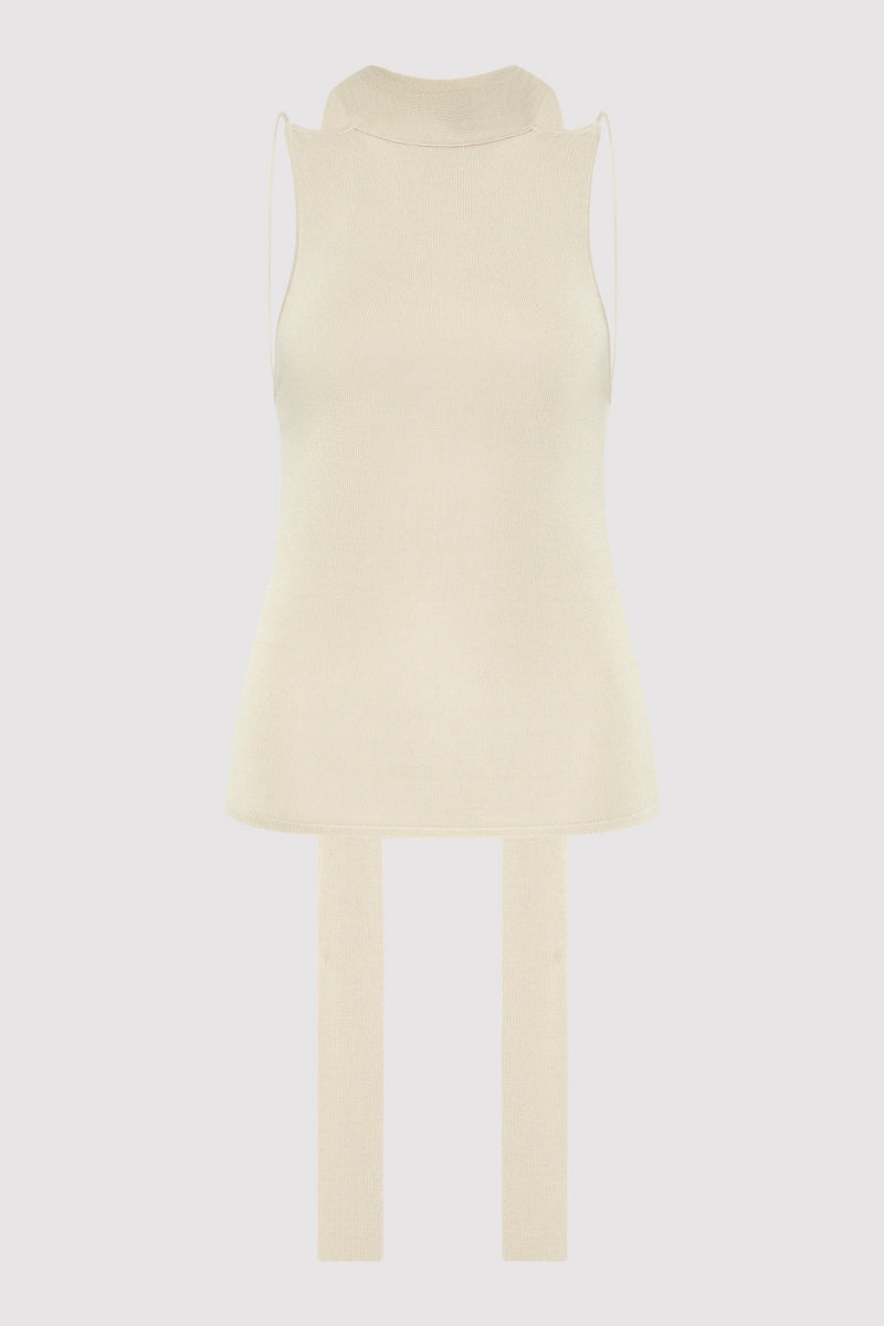 Knit Scarf Top - Creme - 1