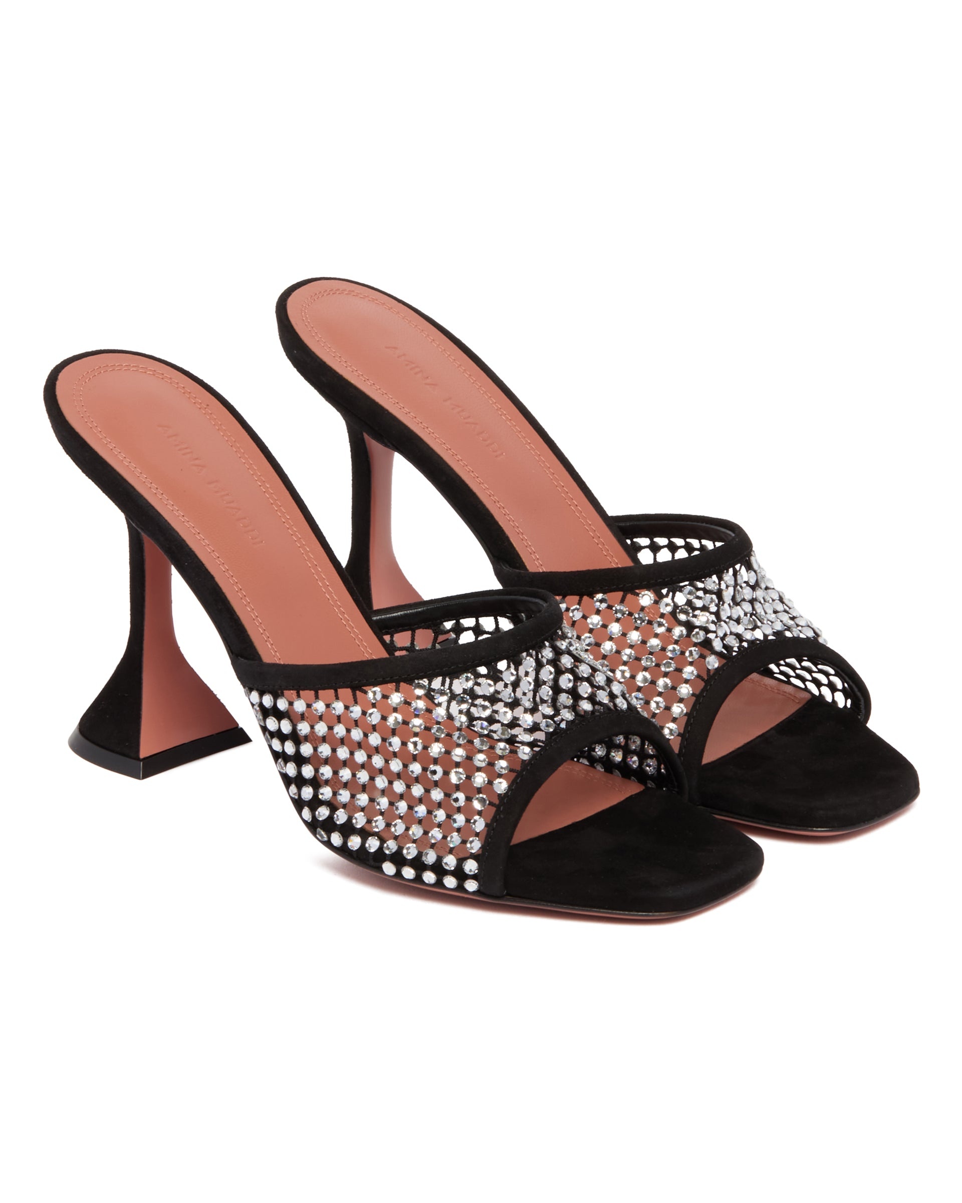 Black Lupita Net Mules with Crystals - 3