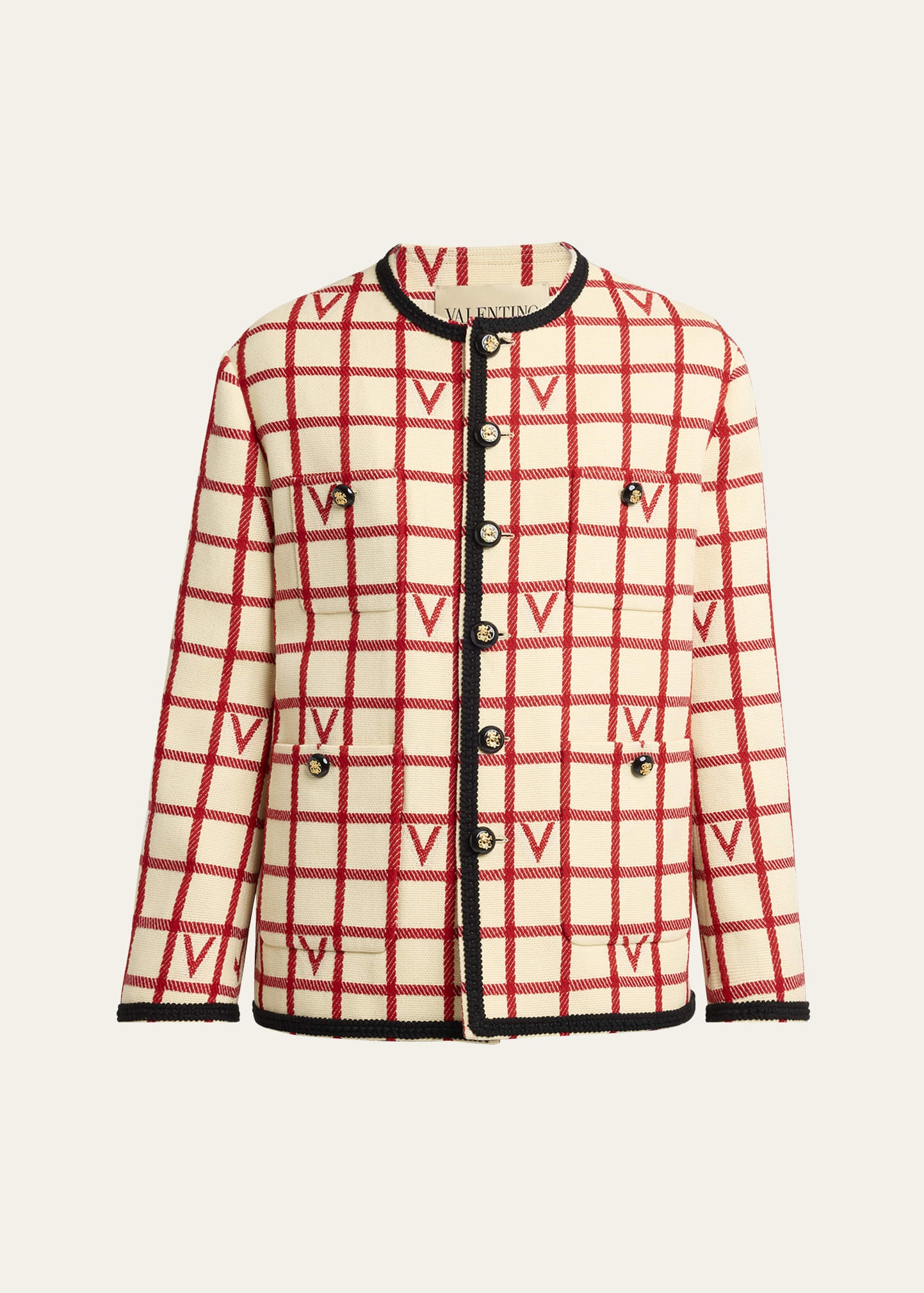 Men's Braid-Trim Monogram Check Blazer - 1
