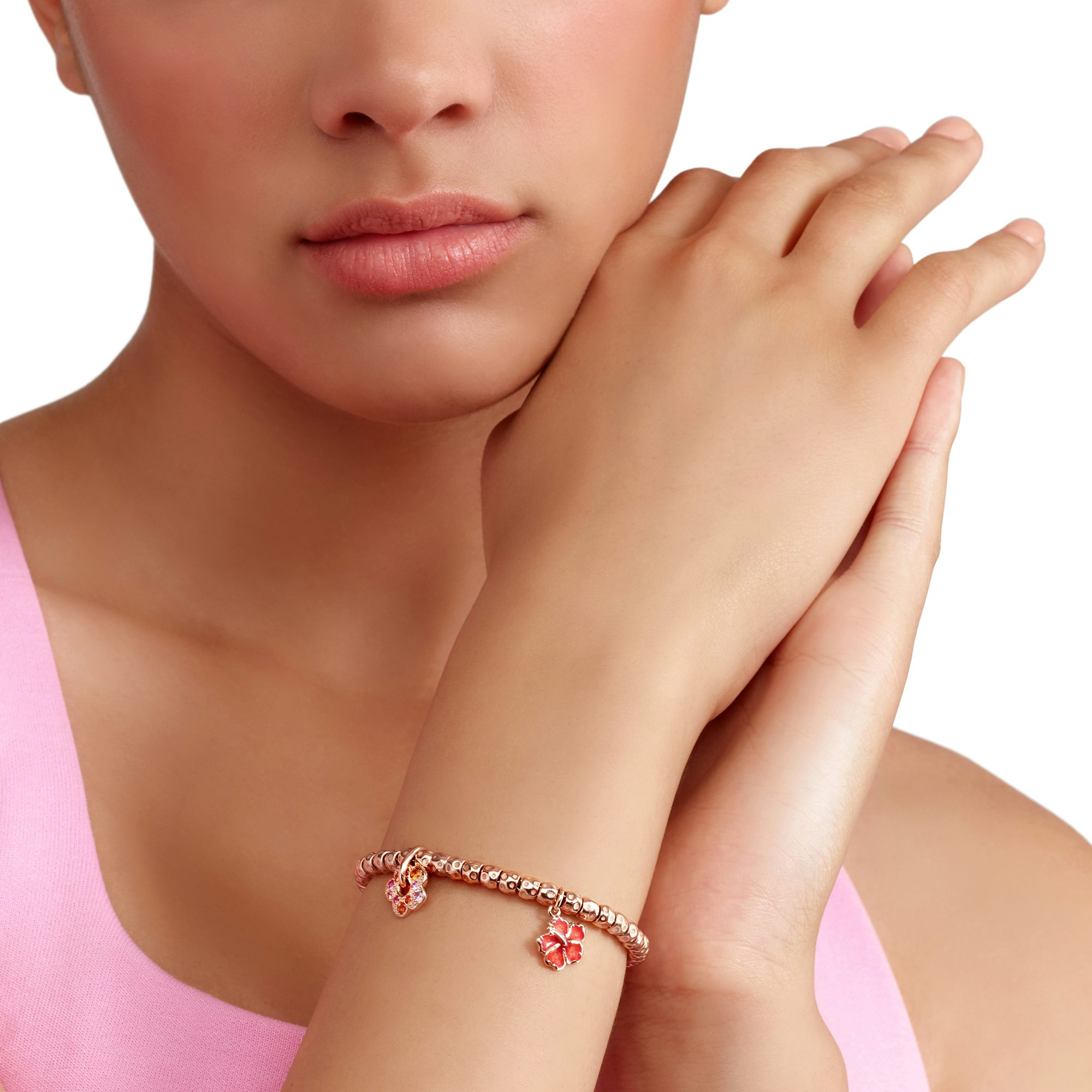 ROSE GOLD & ENAMEL HIBISCUS FLOWER CHARM - 5